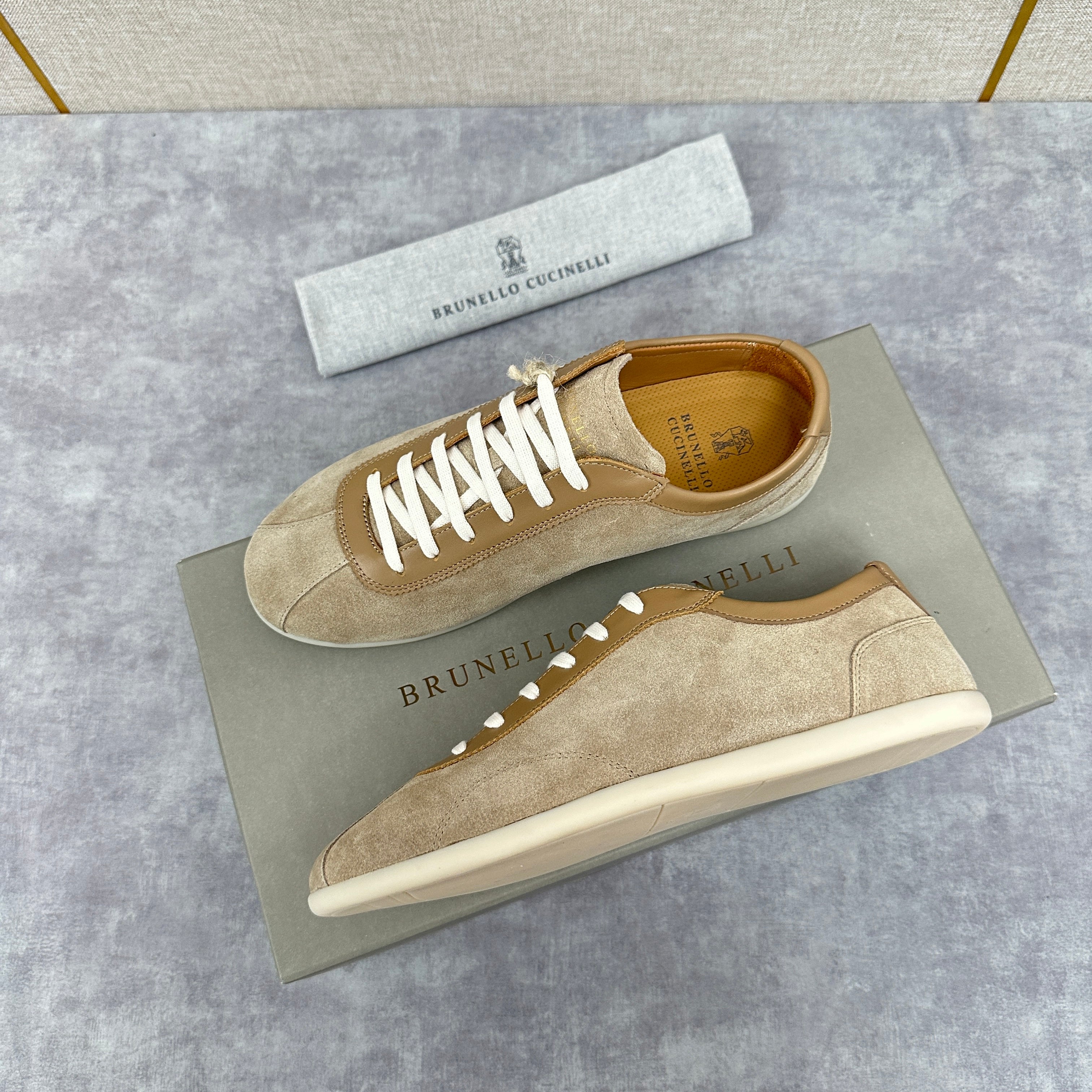 Light Blue, Beige and Tan Brown Shoes