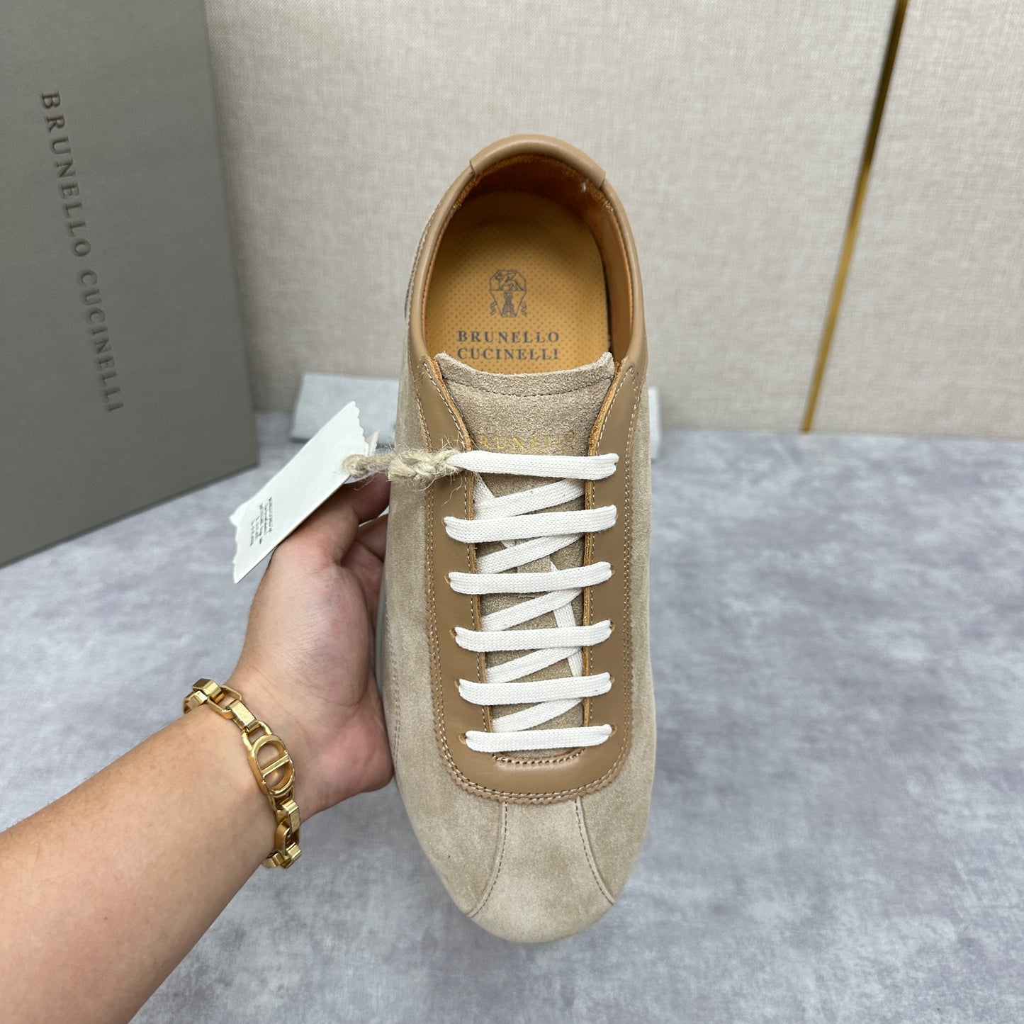 Light Blue, Beige and Tan Brown Shoes