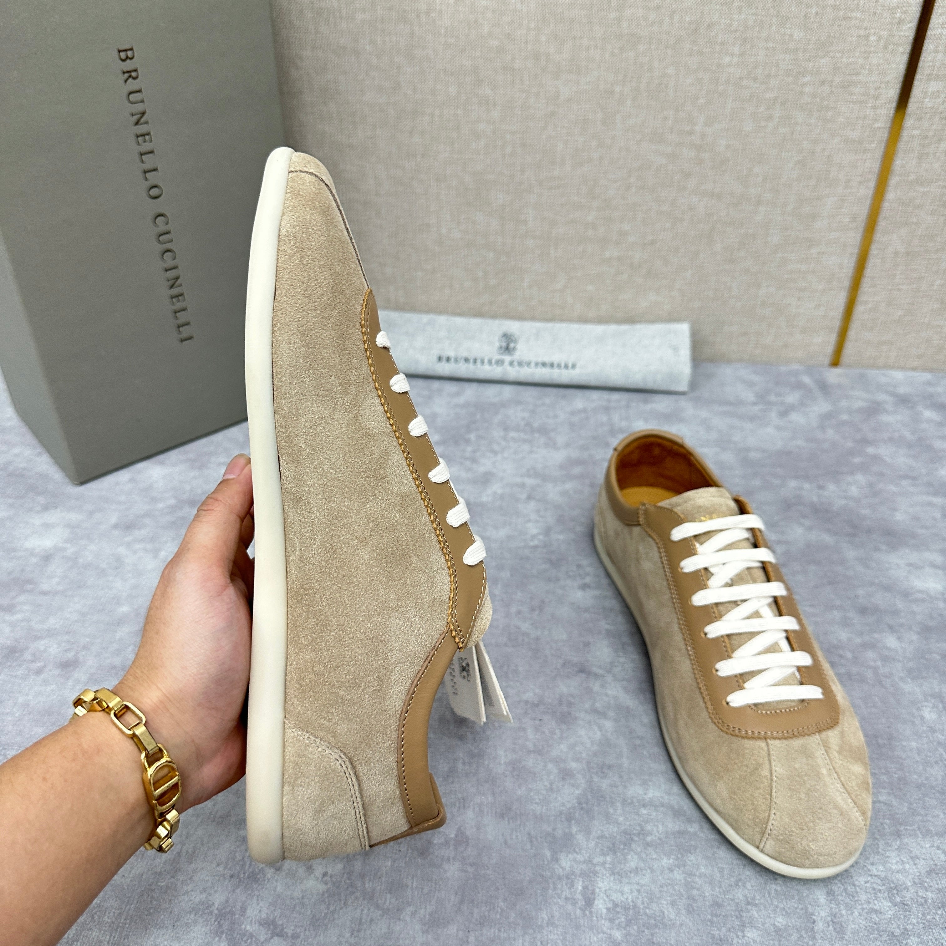 Light Blue, Beige and Tan Brown Shoes