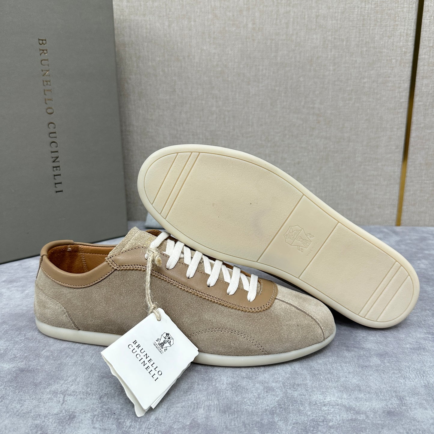 Light Blue, Beige and Tan Brown Shoes