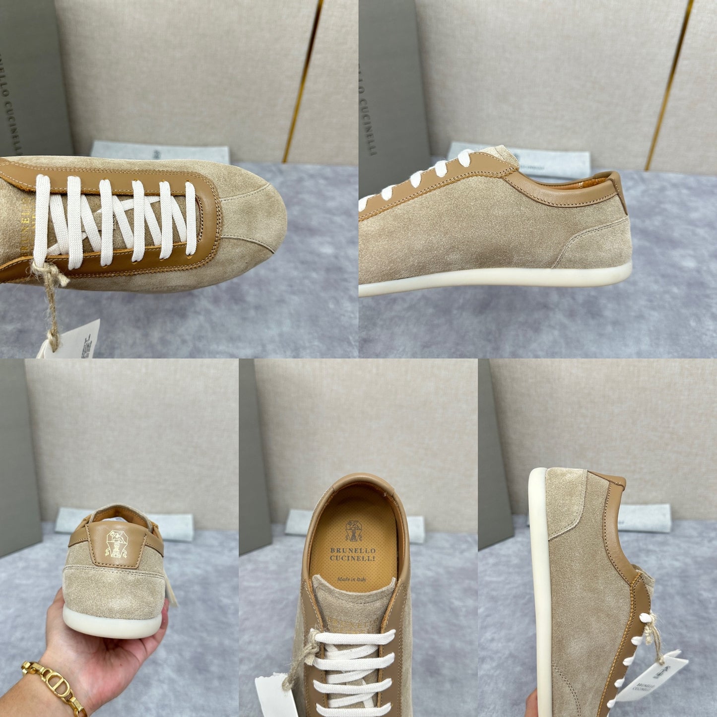 Light Blue, Beige and Tan Brown Shoes