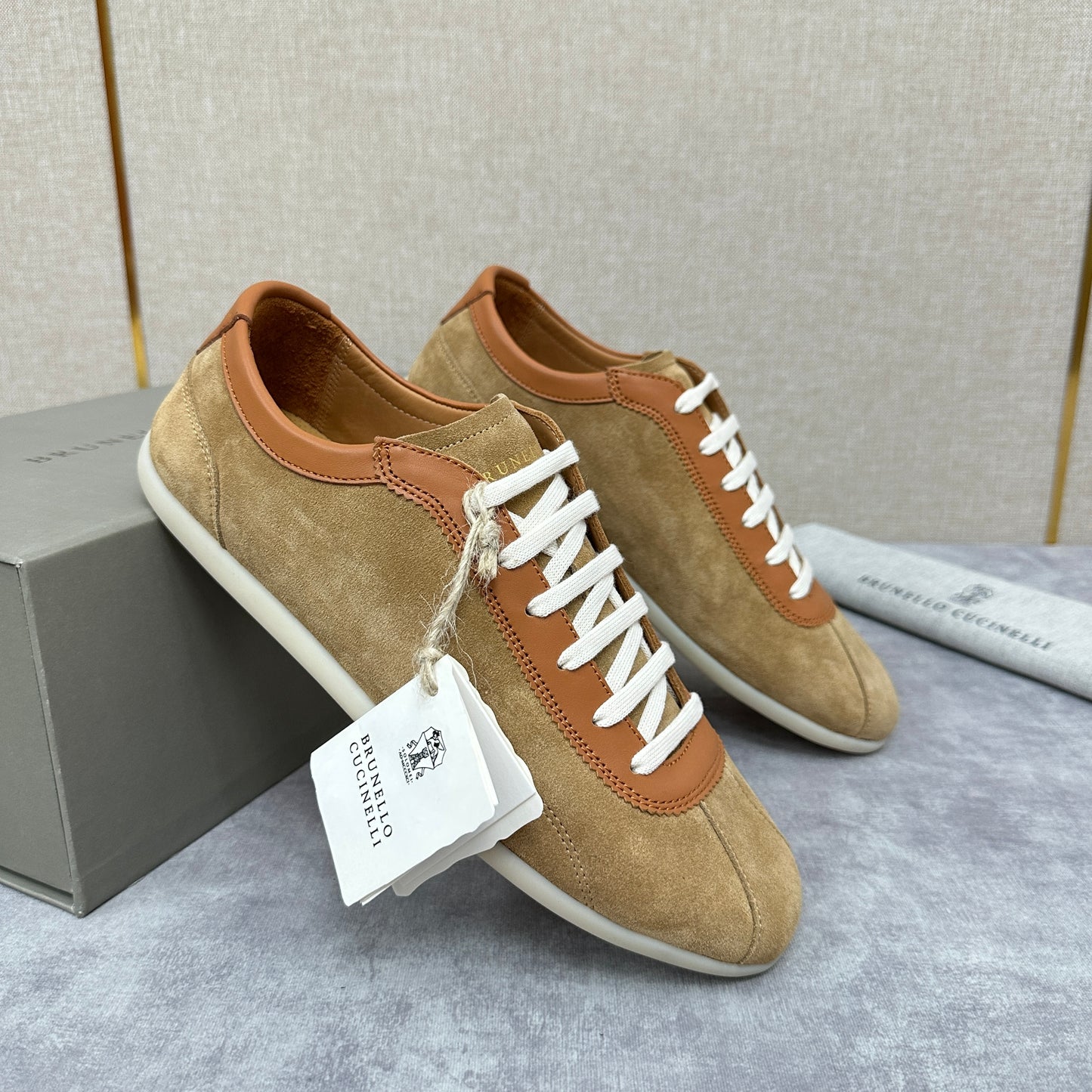 Light Blue, Beige and Tan Brown Shoes