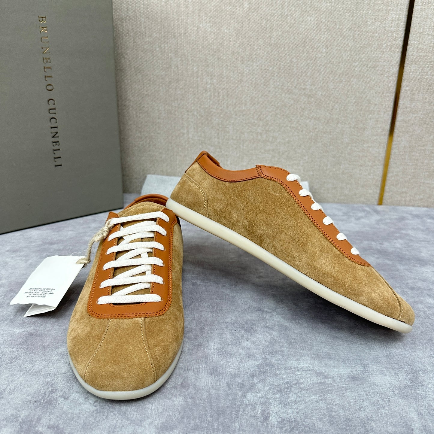 Light Blue, Beige and Tan Brown Shoes