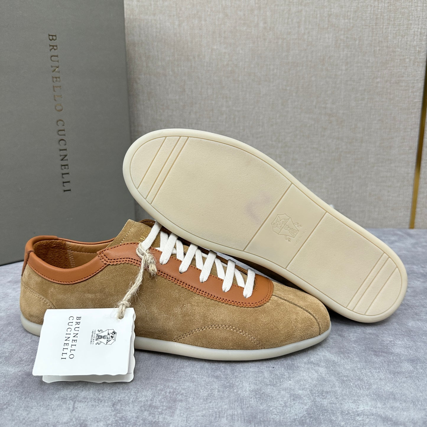 Light Blue, Beige and Tan Brown Shoes