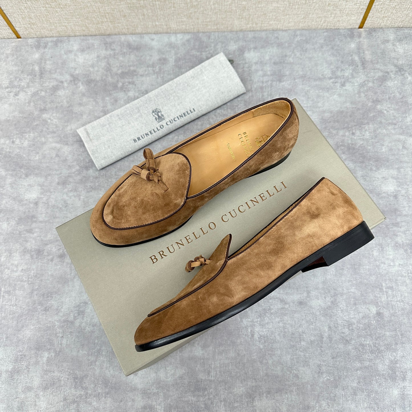 Light brown, Brown, Dark brown and Blue Shoes