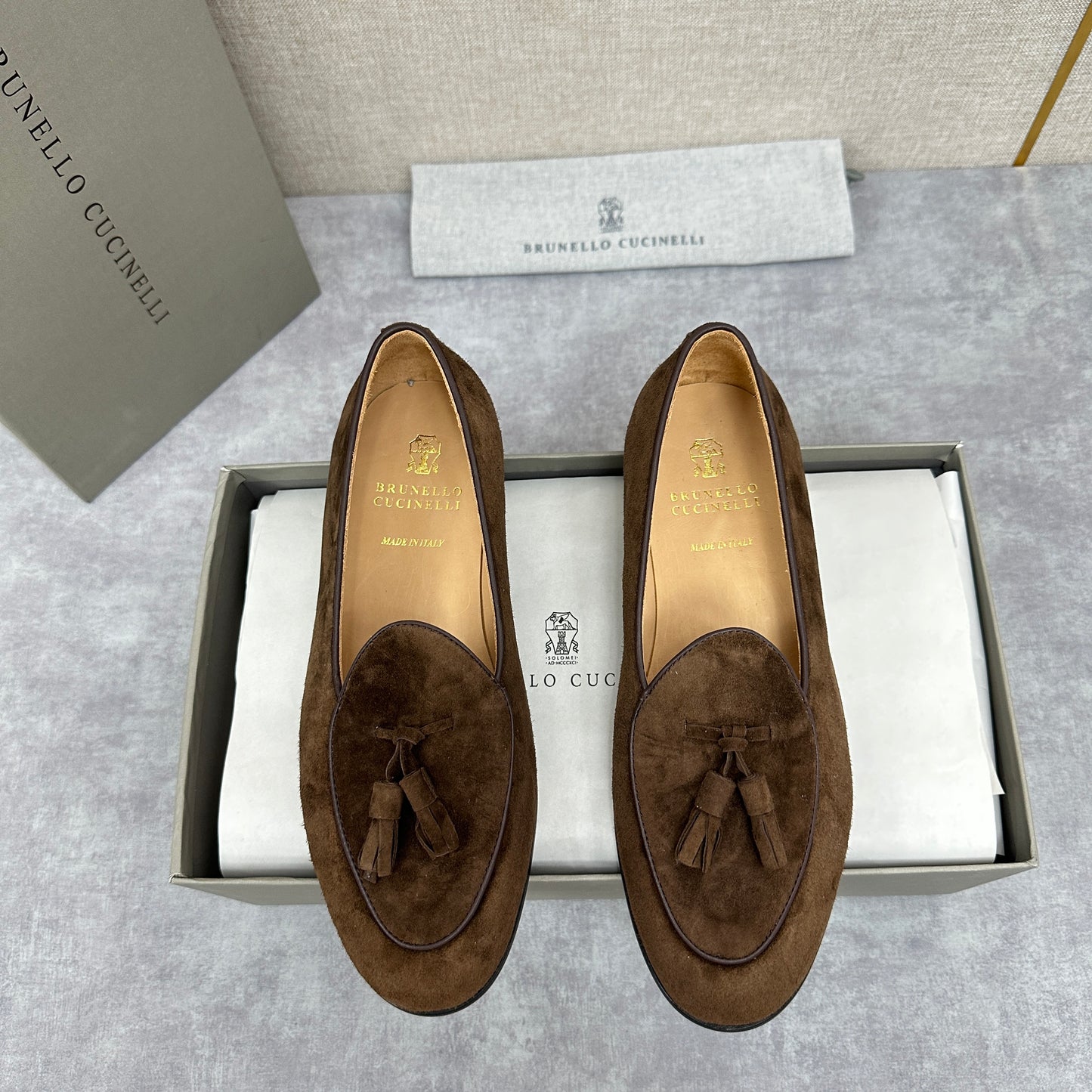 Light brown, Brown, Dark brown and Blue Shoes