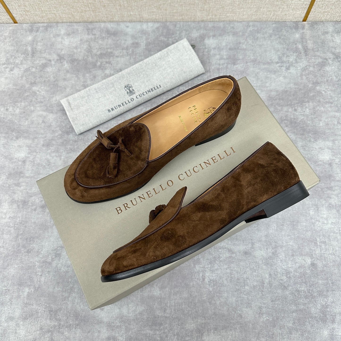 Light brown, Brown, Dark brown and Blue Shoes