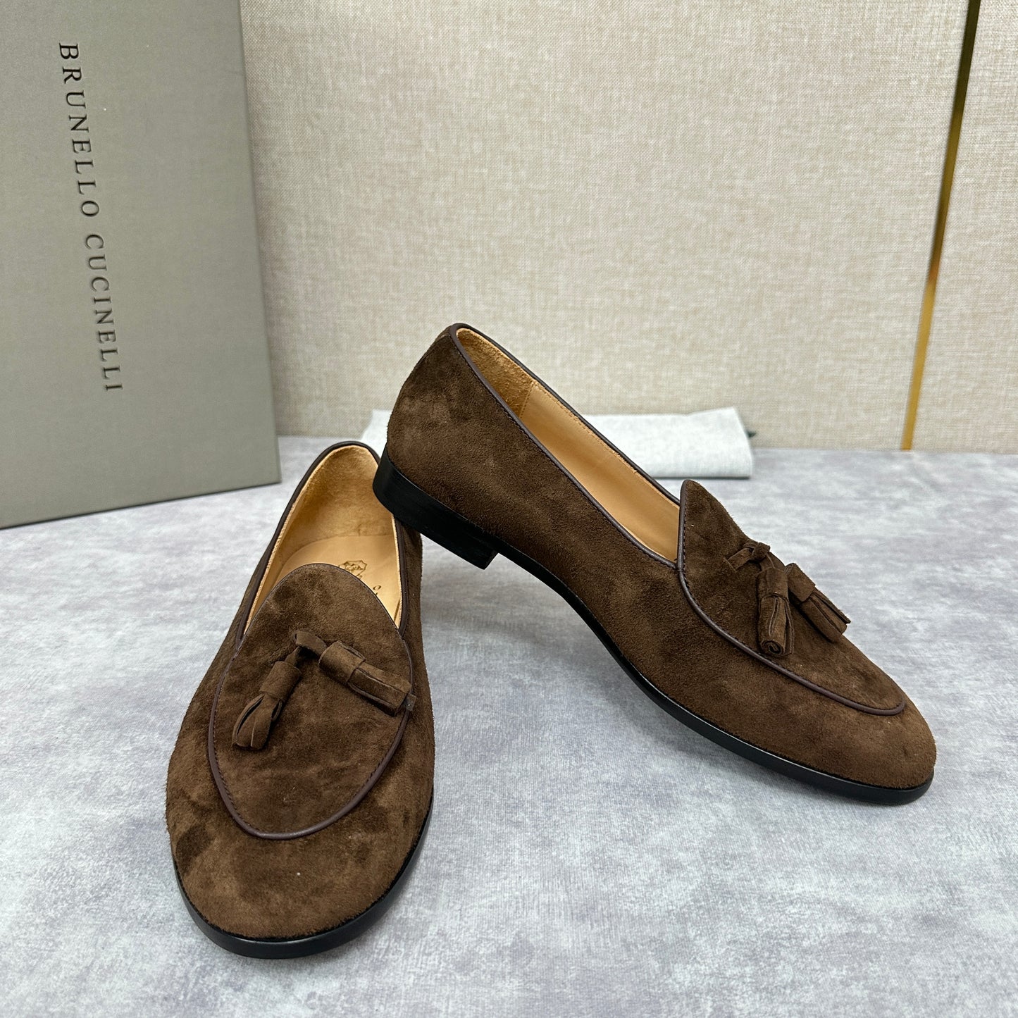 Light brown, Brown, Dark brown and Blue Shoes