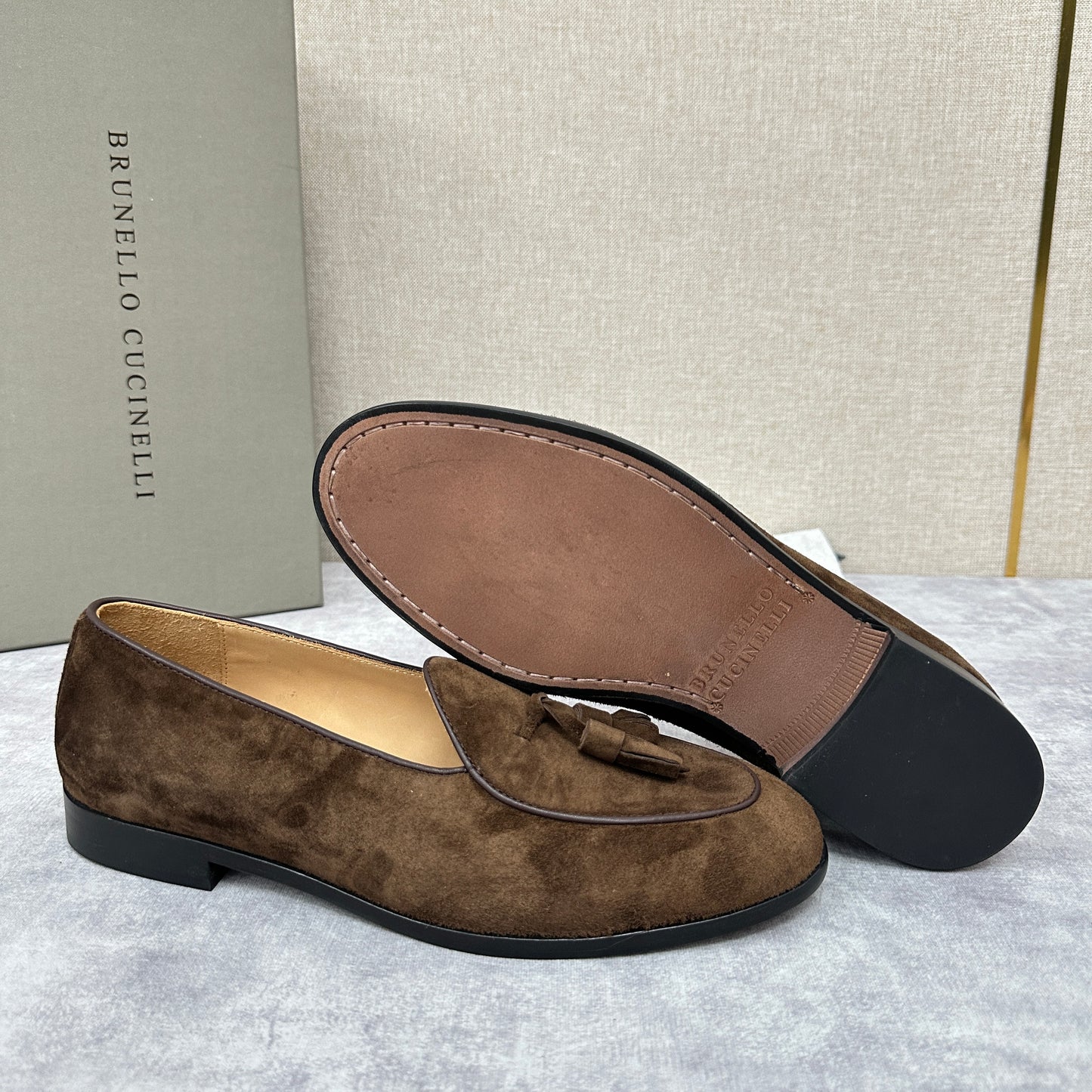 Light brown, Brown, Dark brown and Blue Shoes