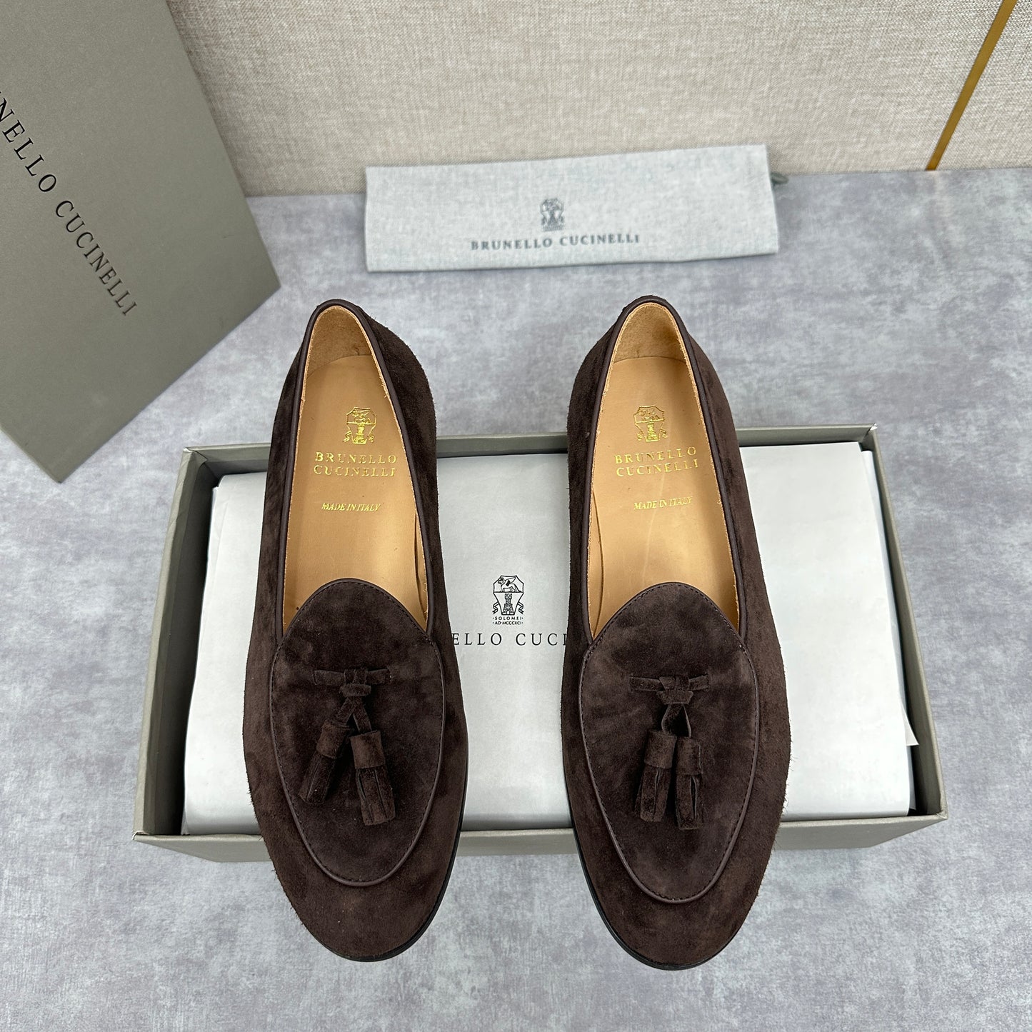 Light brown, Brown, Dark brown and Blue Shoes