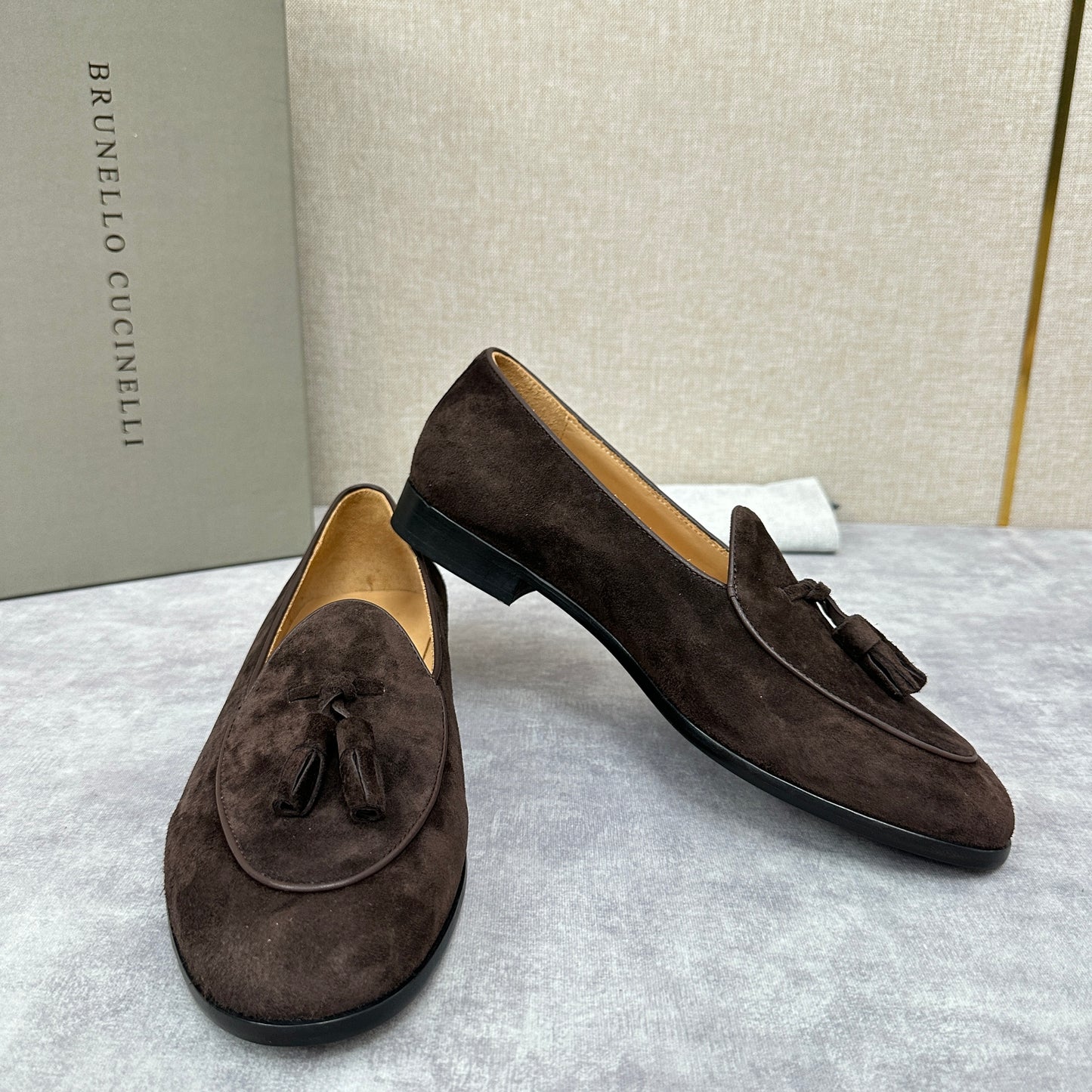 Light brown, Brown, Dark brown and Blue Shoes