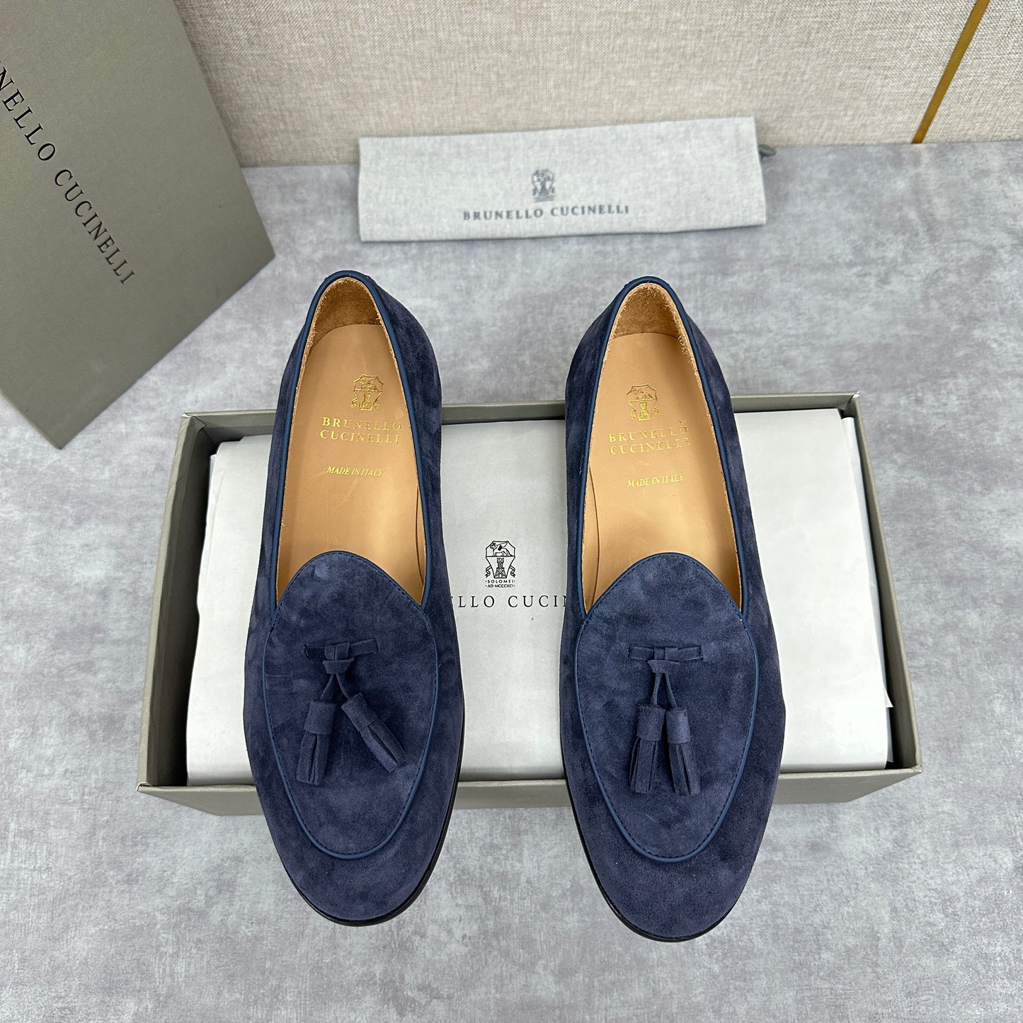 Light brown, Brown, Dark brown and Blue Shoes