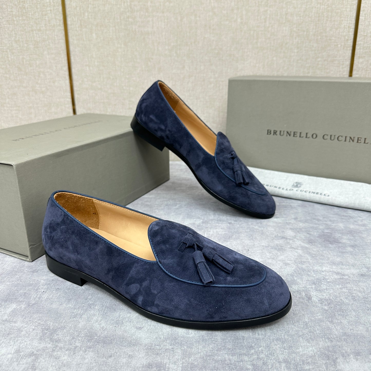 Light brown, Brown, Dark brown and Blue Shoes