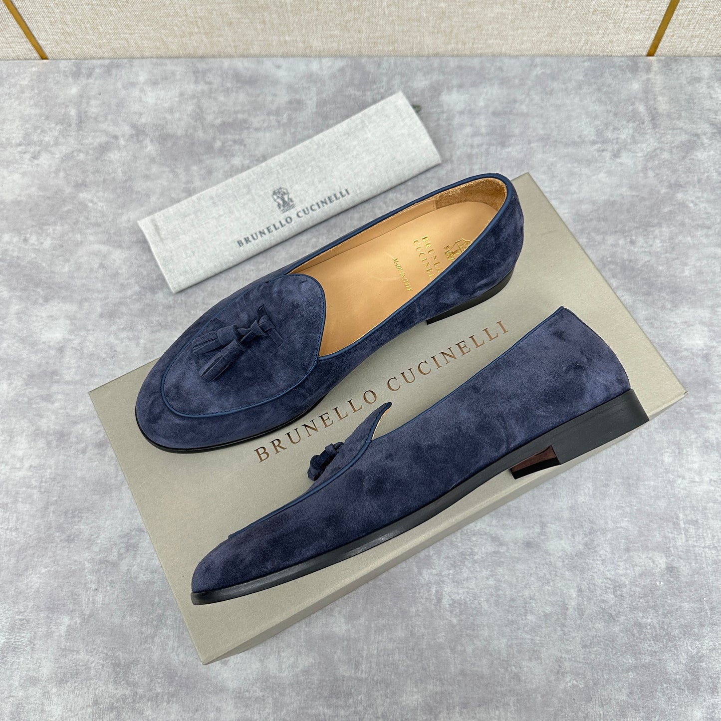 Light brown, Brown, Dark brown and Blue Shoes