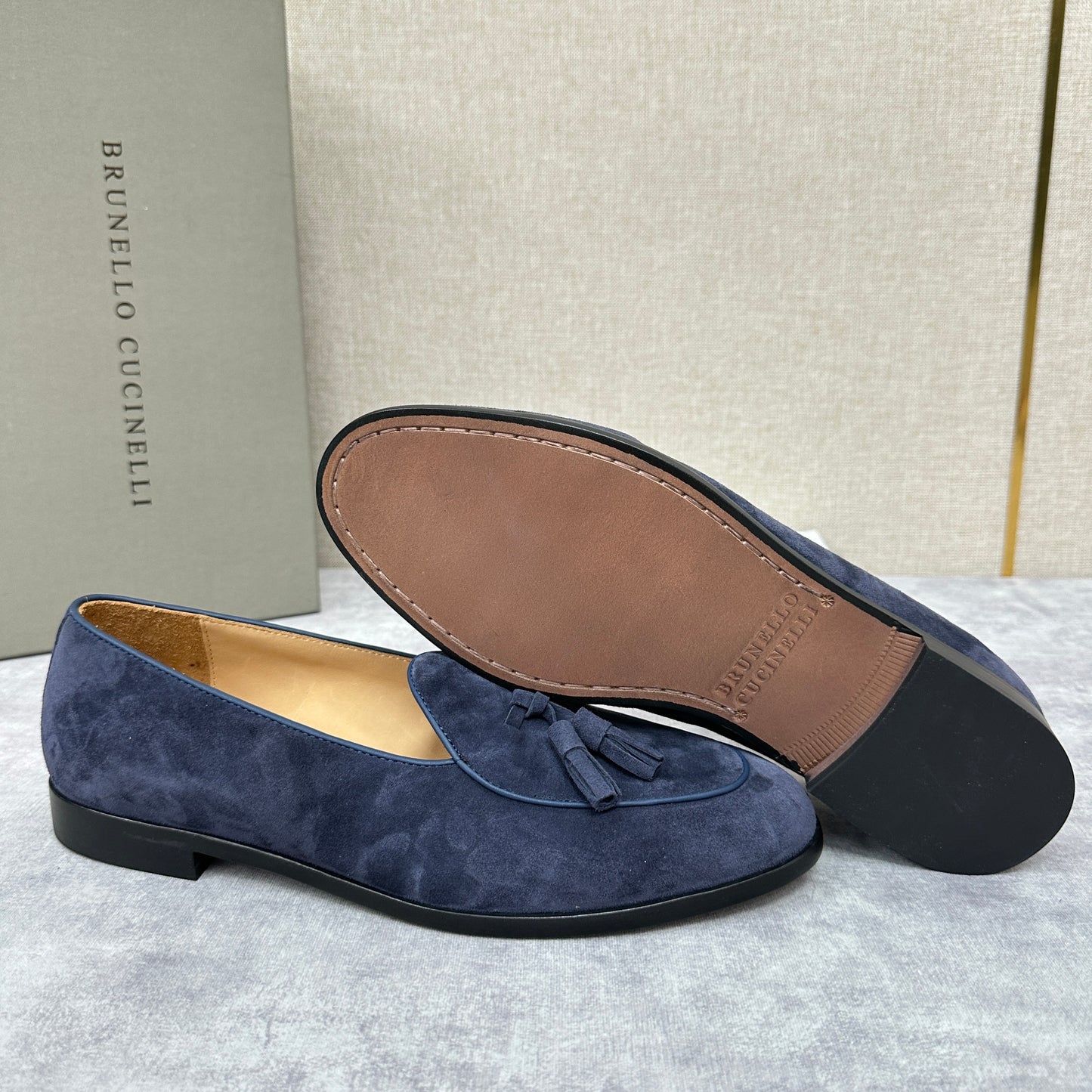 Light brown, Brown, Dark brown and Blue Shoes