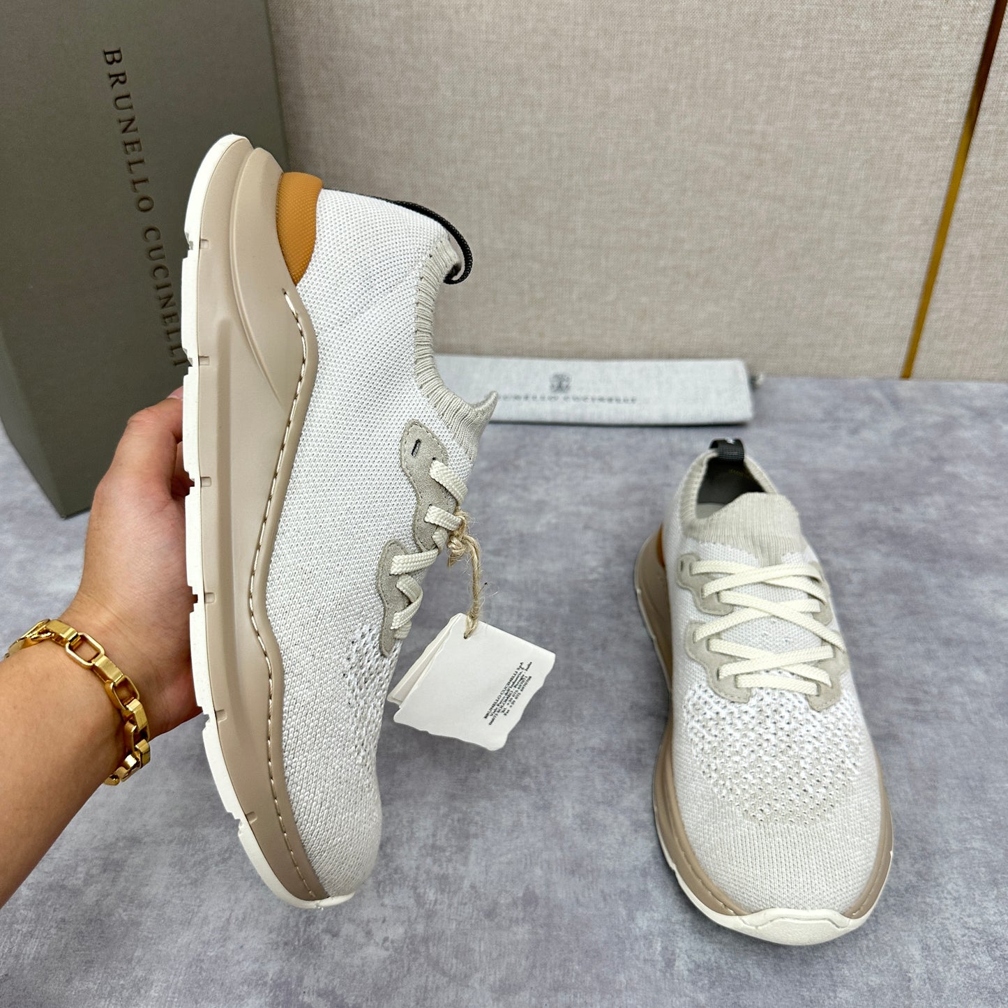 Off-white, Grey and Blue Shoes