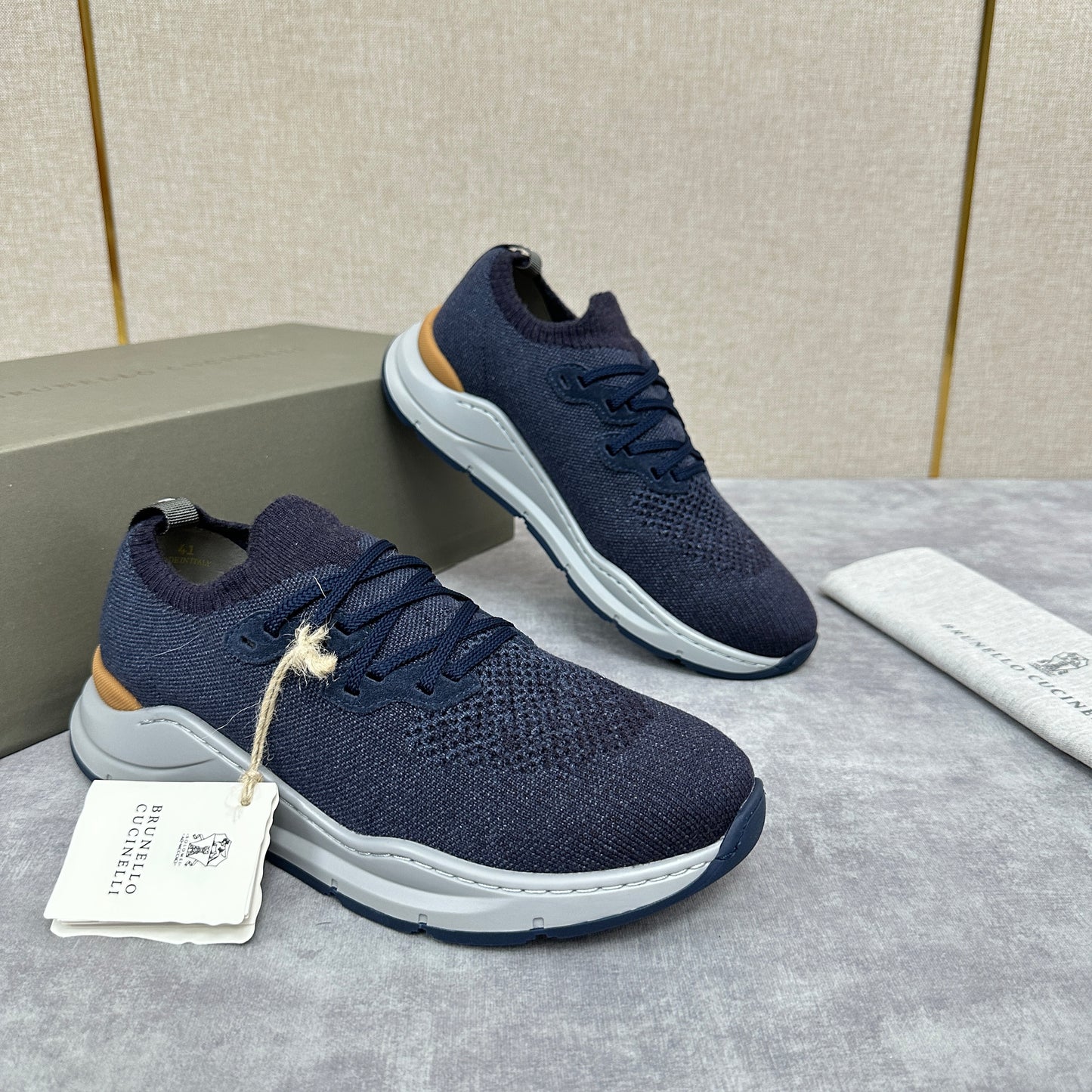 Off-white, Grey and Blue Shoes