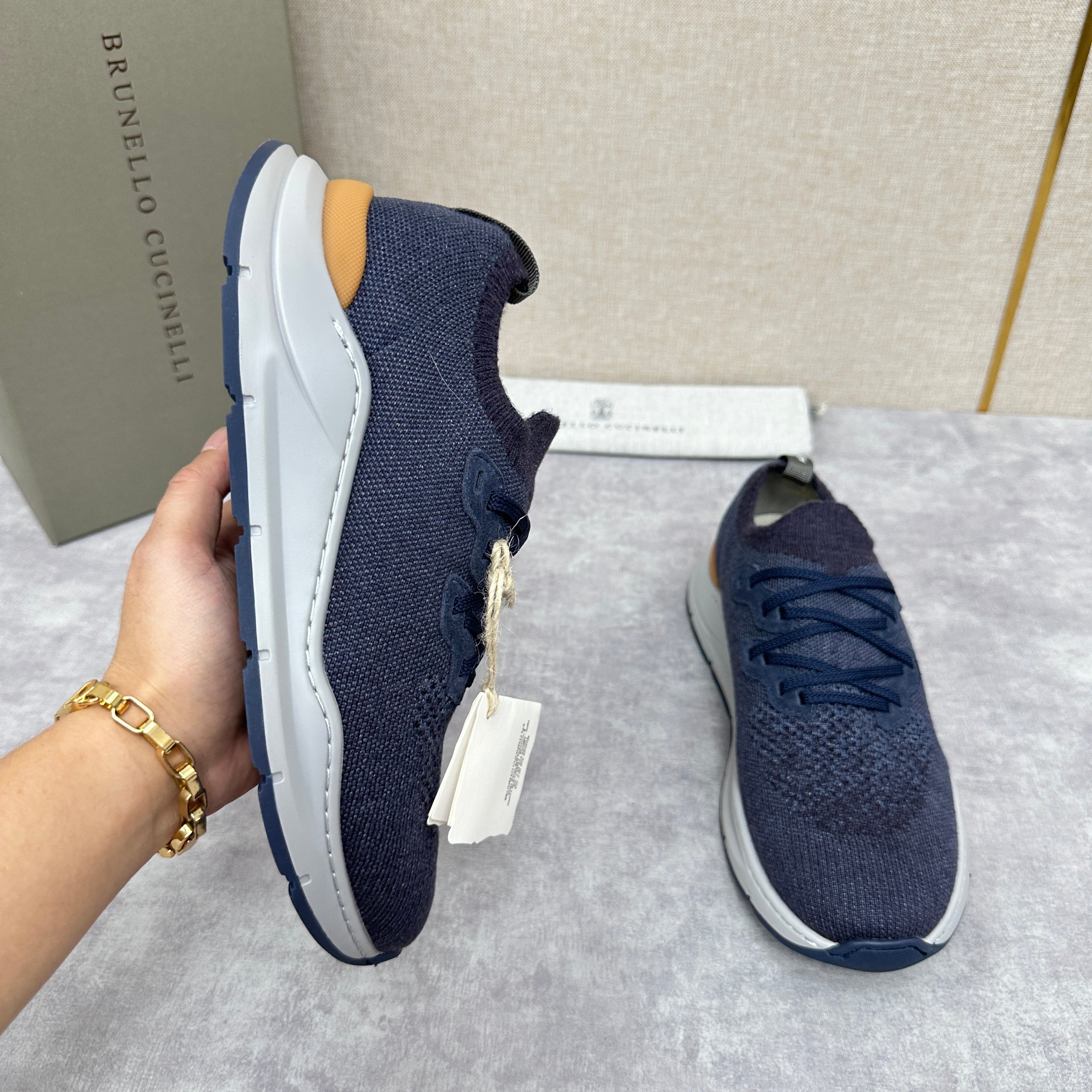 Off-white, Grey and Blue Shoes