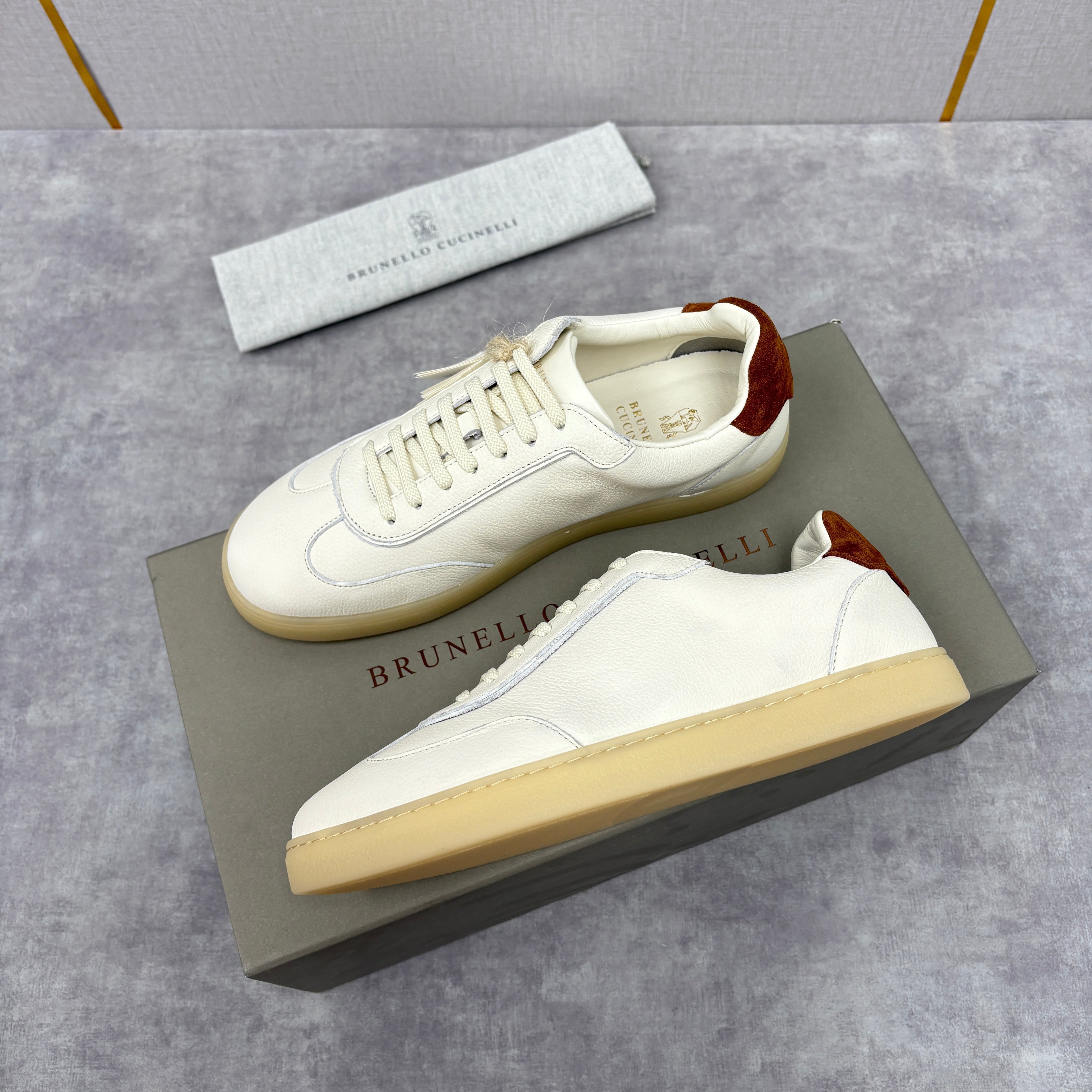 White, Black and Dark Brown Shoes
