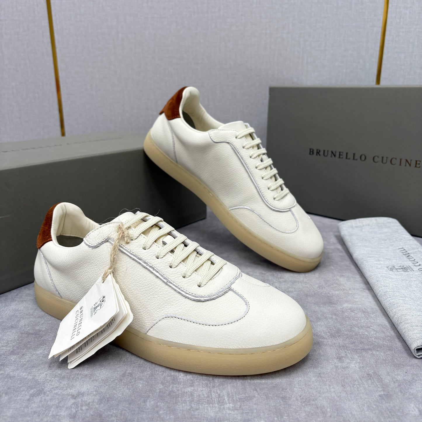 White, Black and Dark Brown Shoes