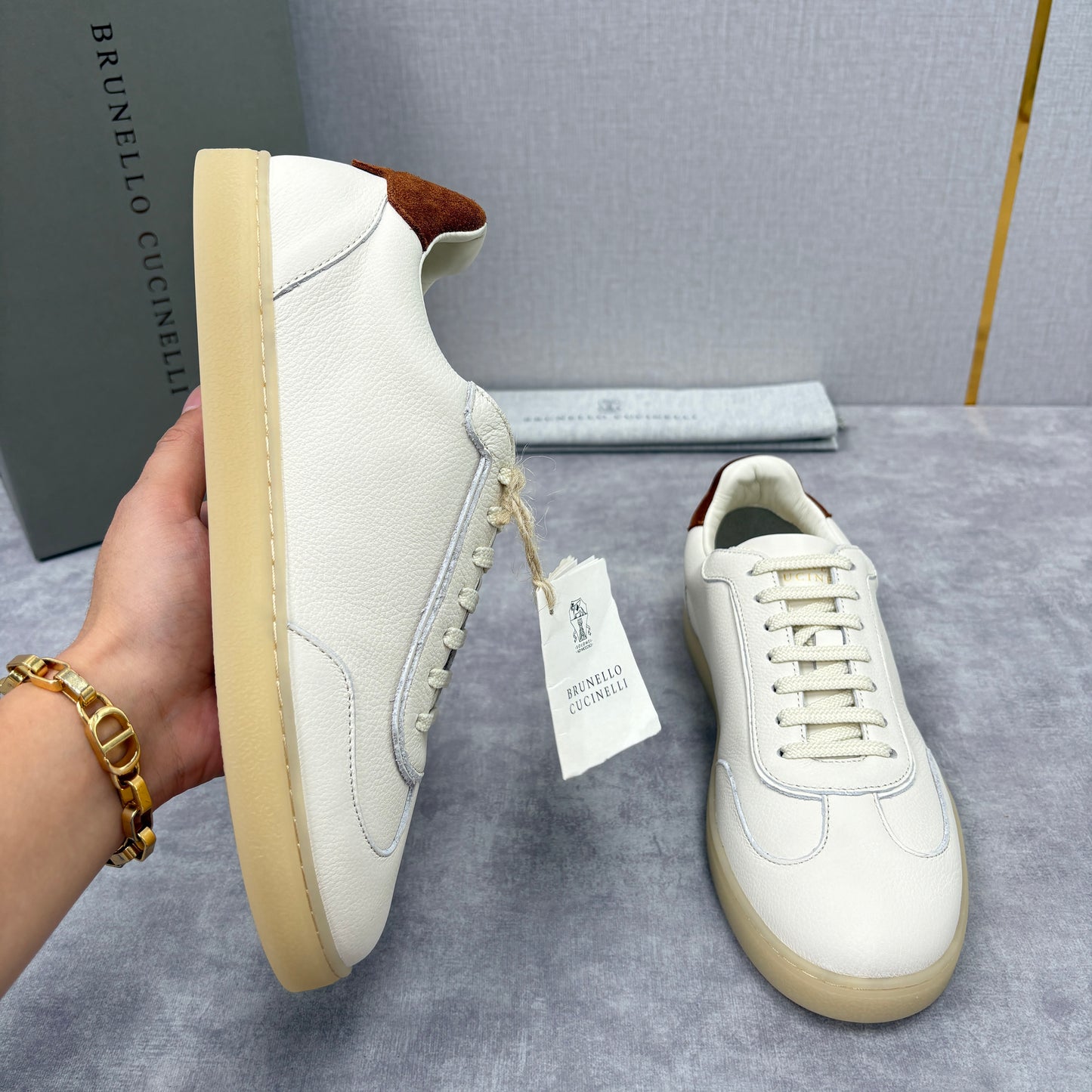 White, Black and Dark Brown Shoes