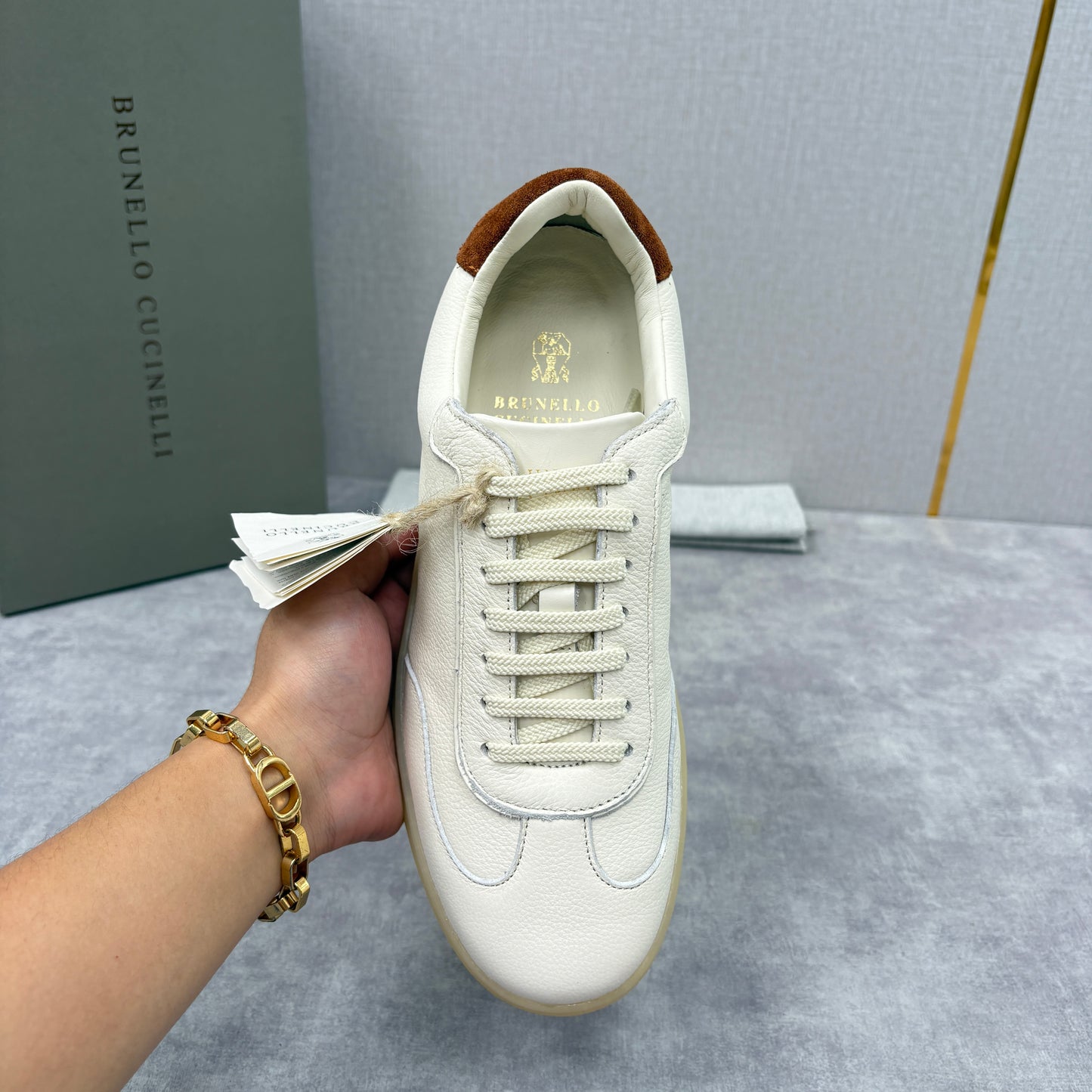 White, Black and Dark Brown Shoes