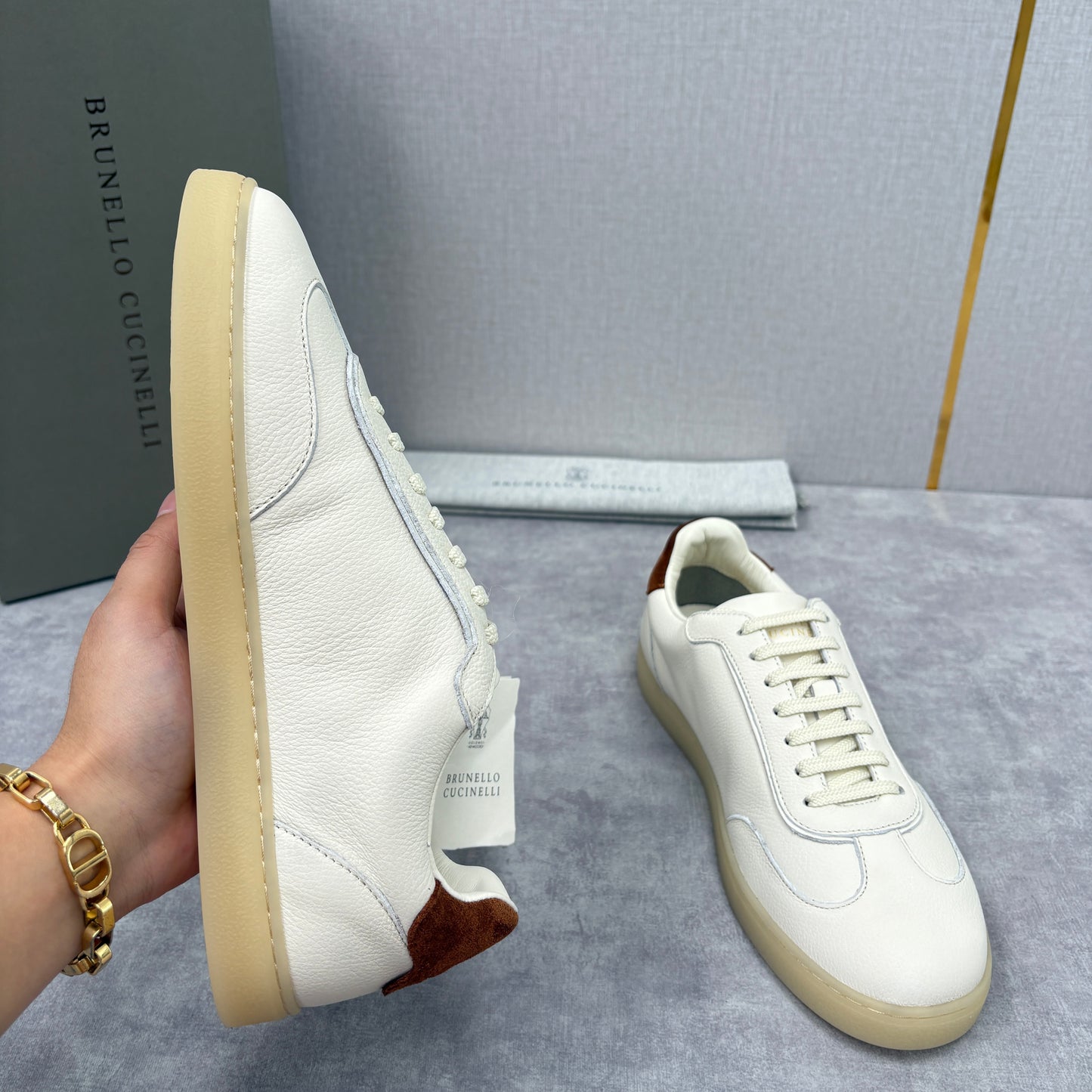 White, Black and Dark Brown Shoes