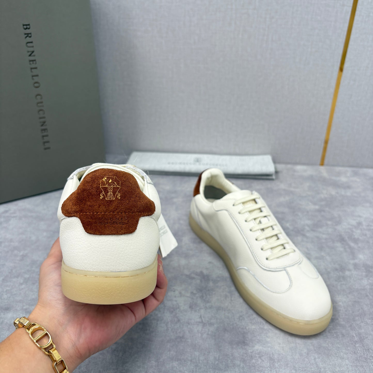 White, Black and Dark Brown Shoes