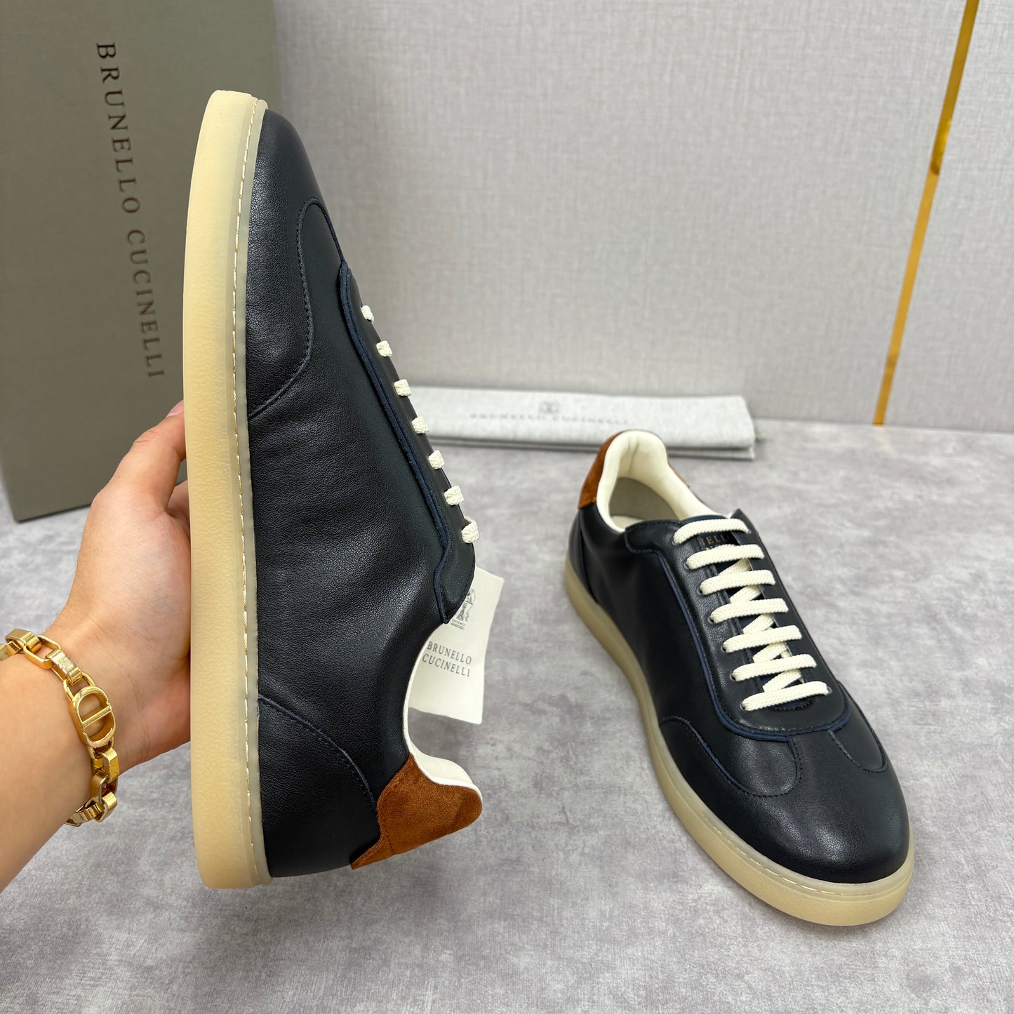 White, Black and Dark Brown Shoes