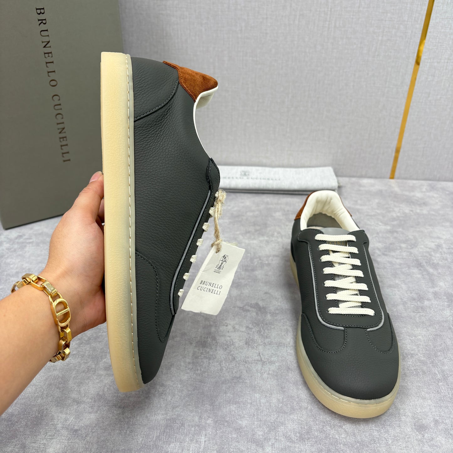 White, Black and Dark Brown Shoes