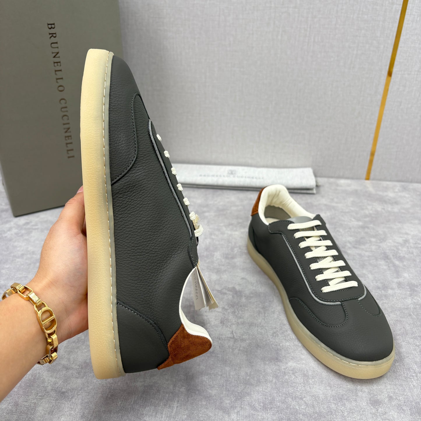 White, Black and Dark Brown Shoes