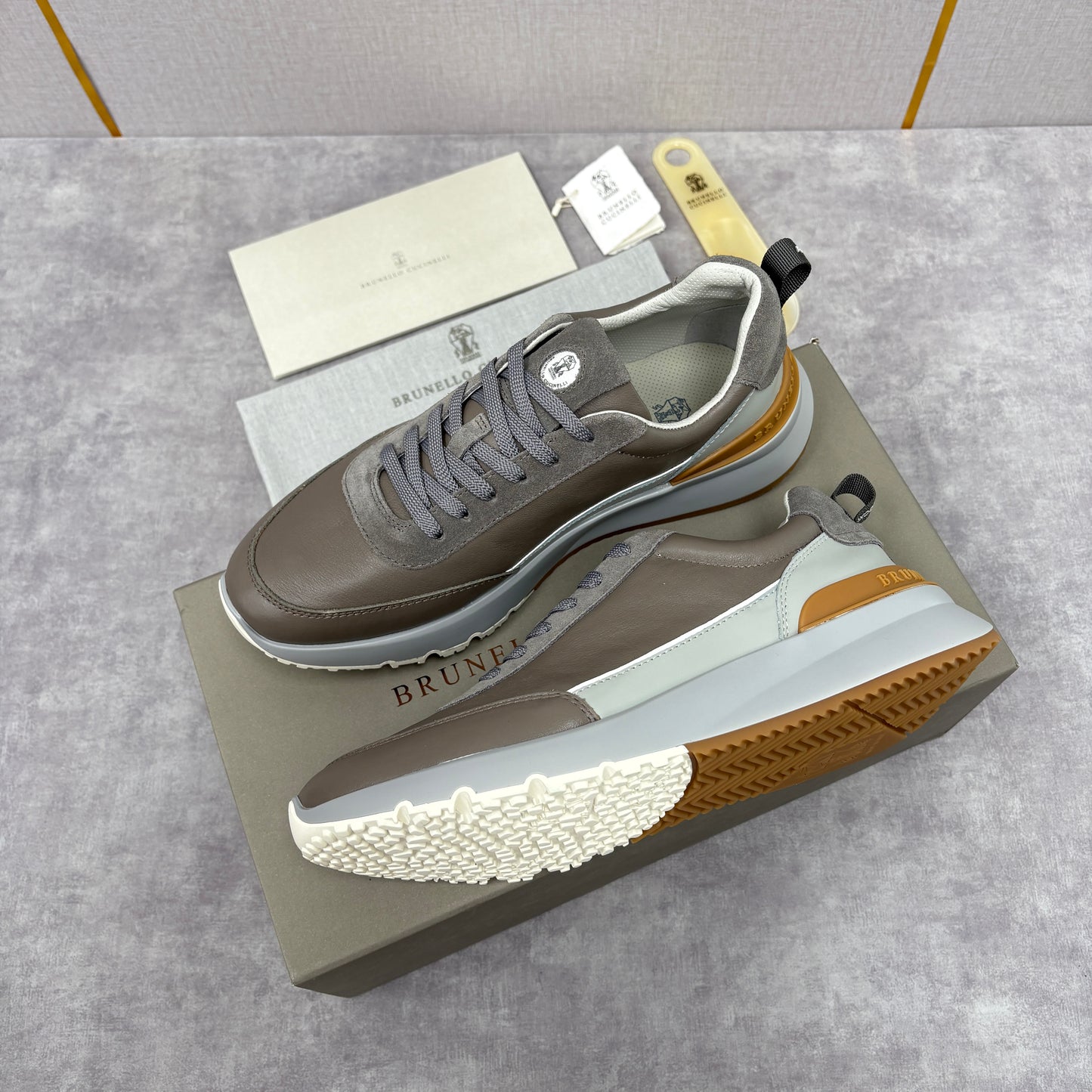 Grey, Dark Brown and Black Shoes