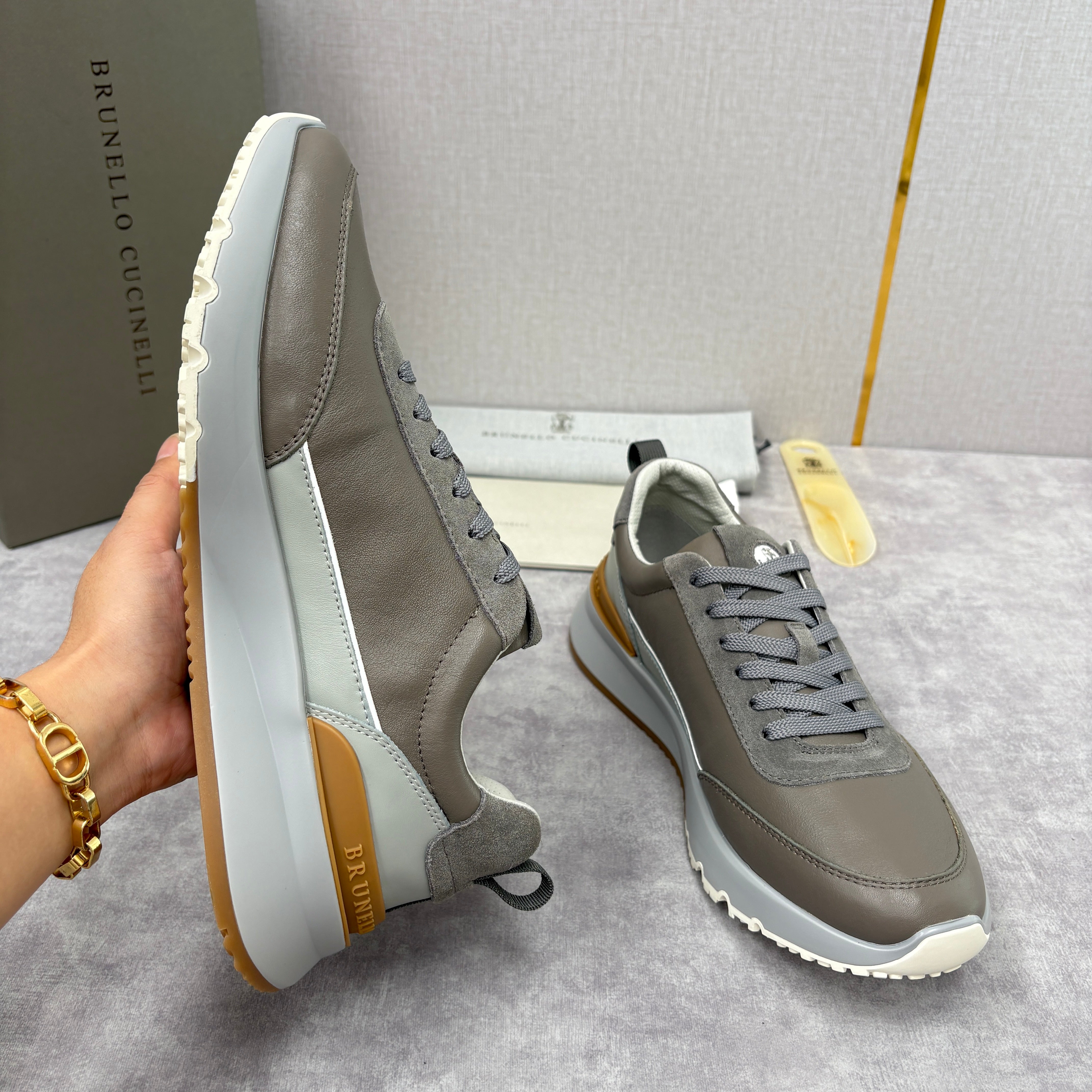 Grey, Dark Brown and Black Shoes