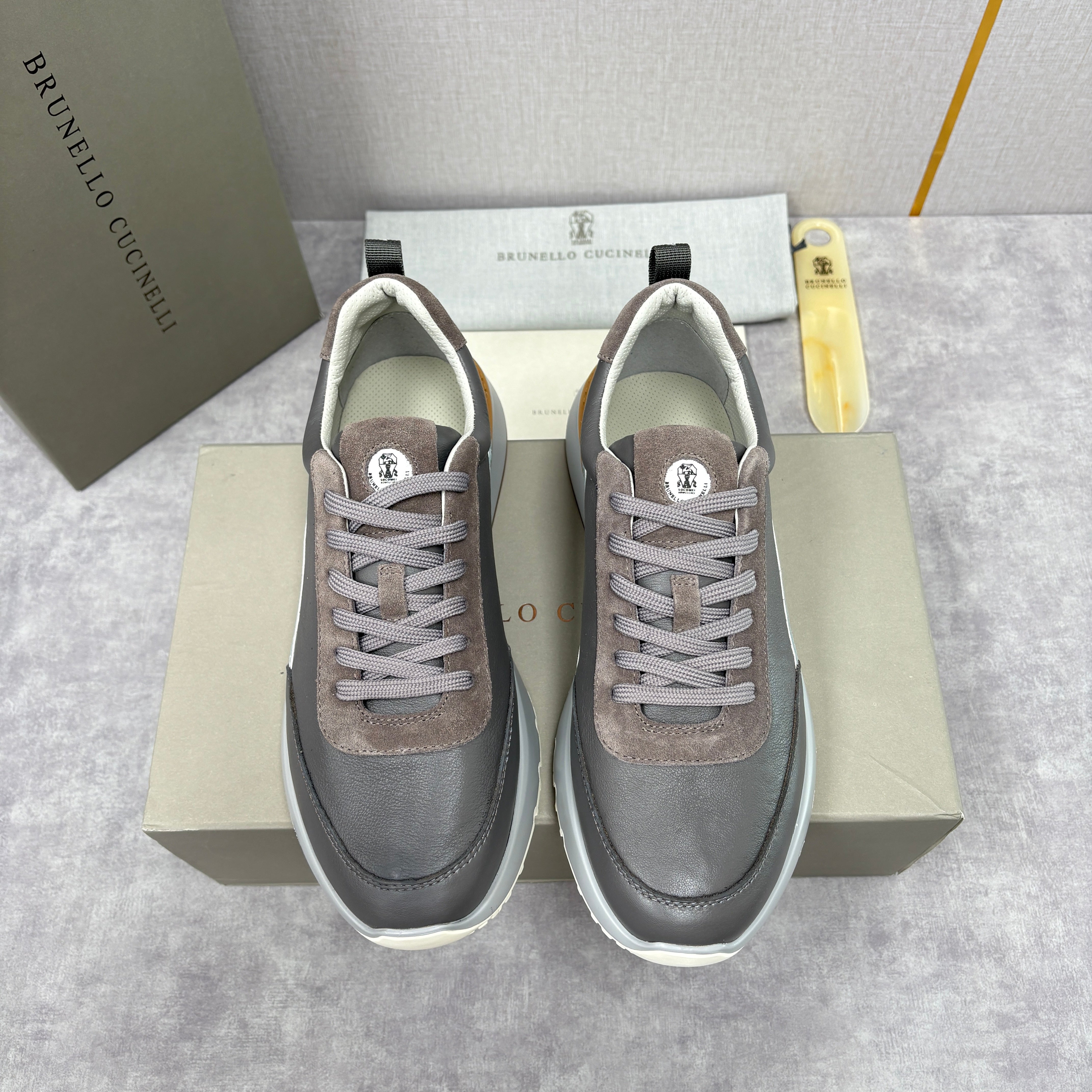 Grey, Brown and Navy blue Shoes