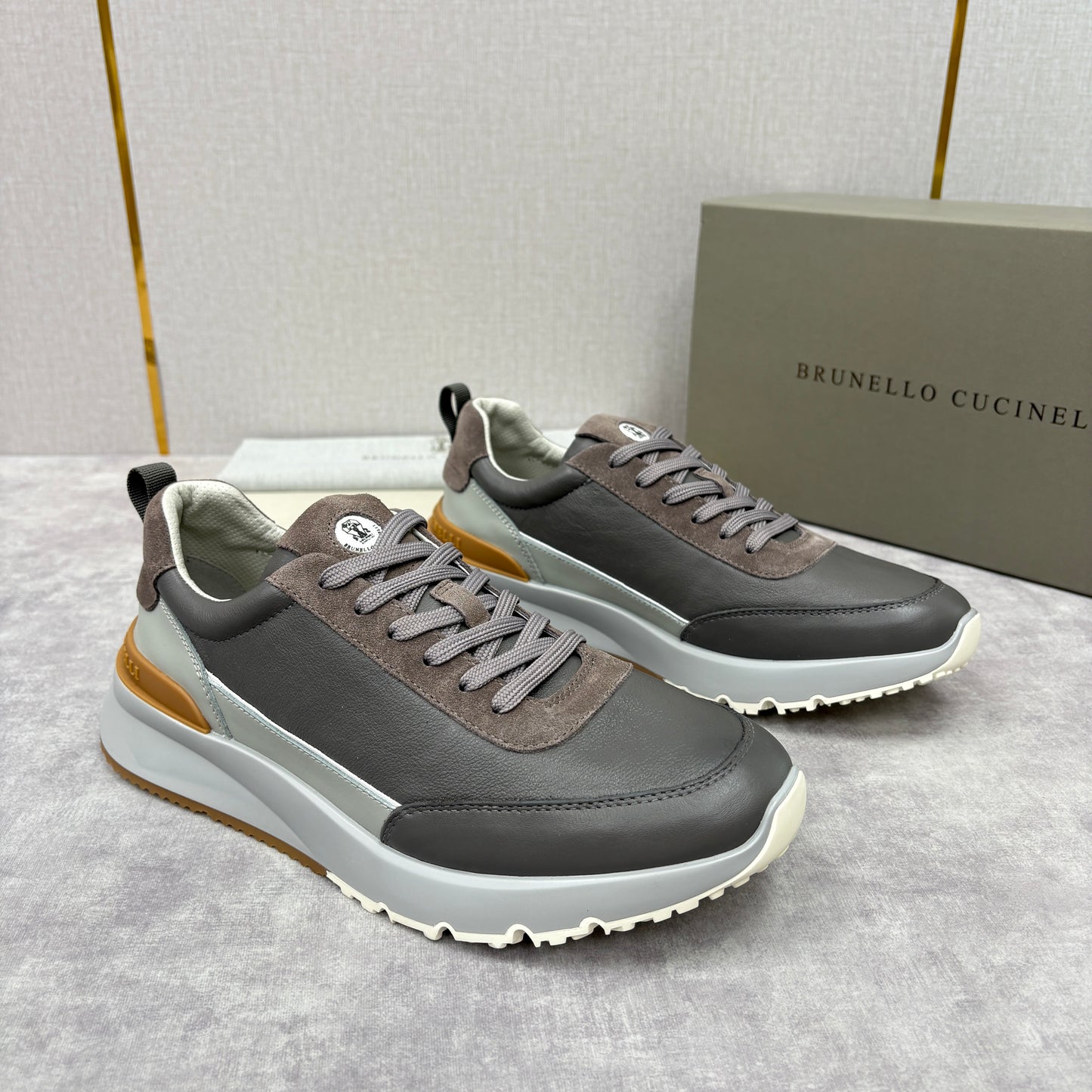 Grey, Brown and Navy blue Shoes