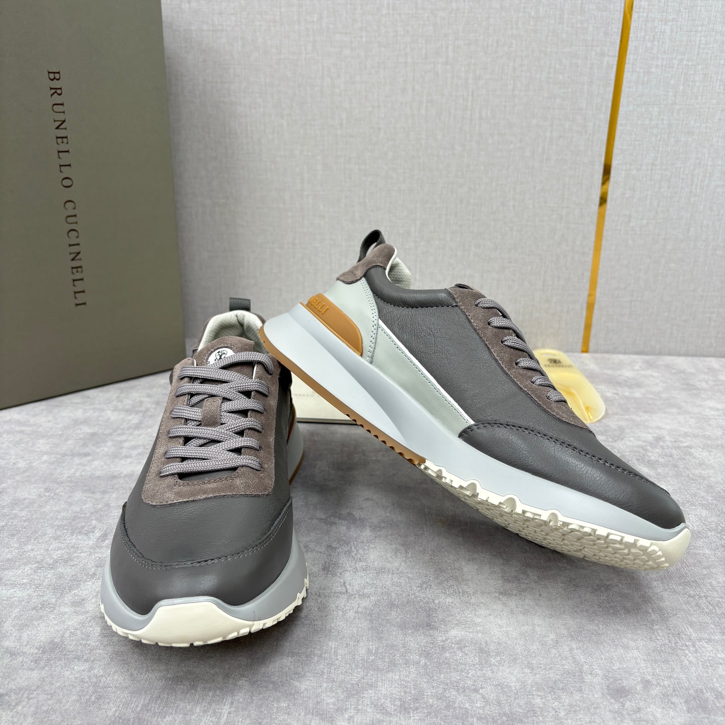 Grey, Brown and Navy blue Shoes