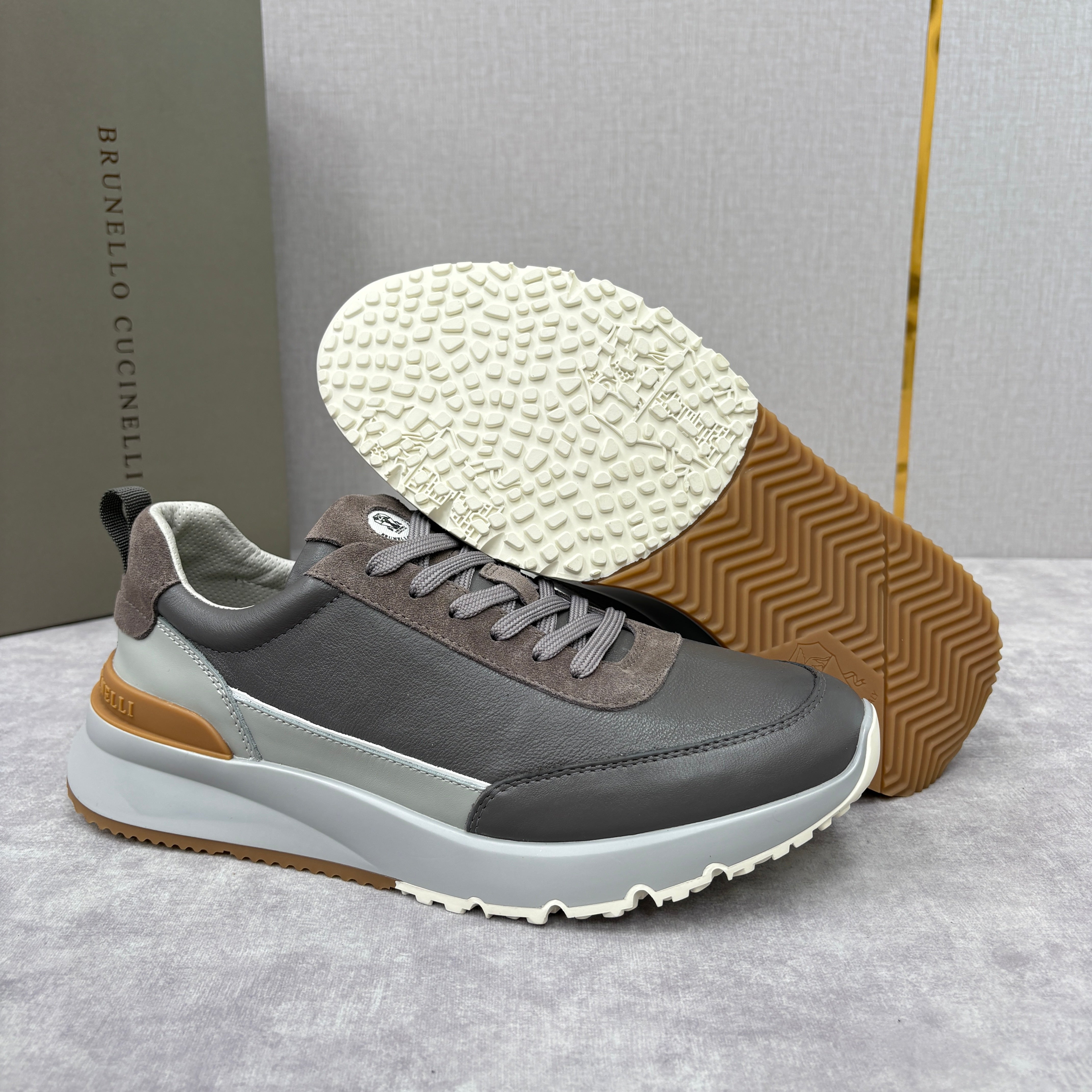 Grey, Brown and Navy blue Shoes