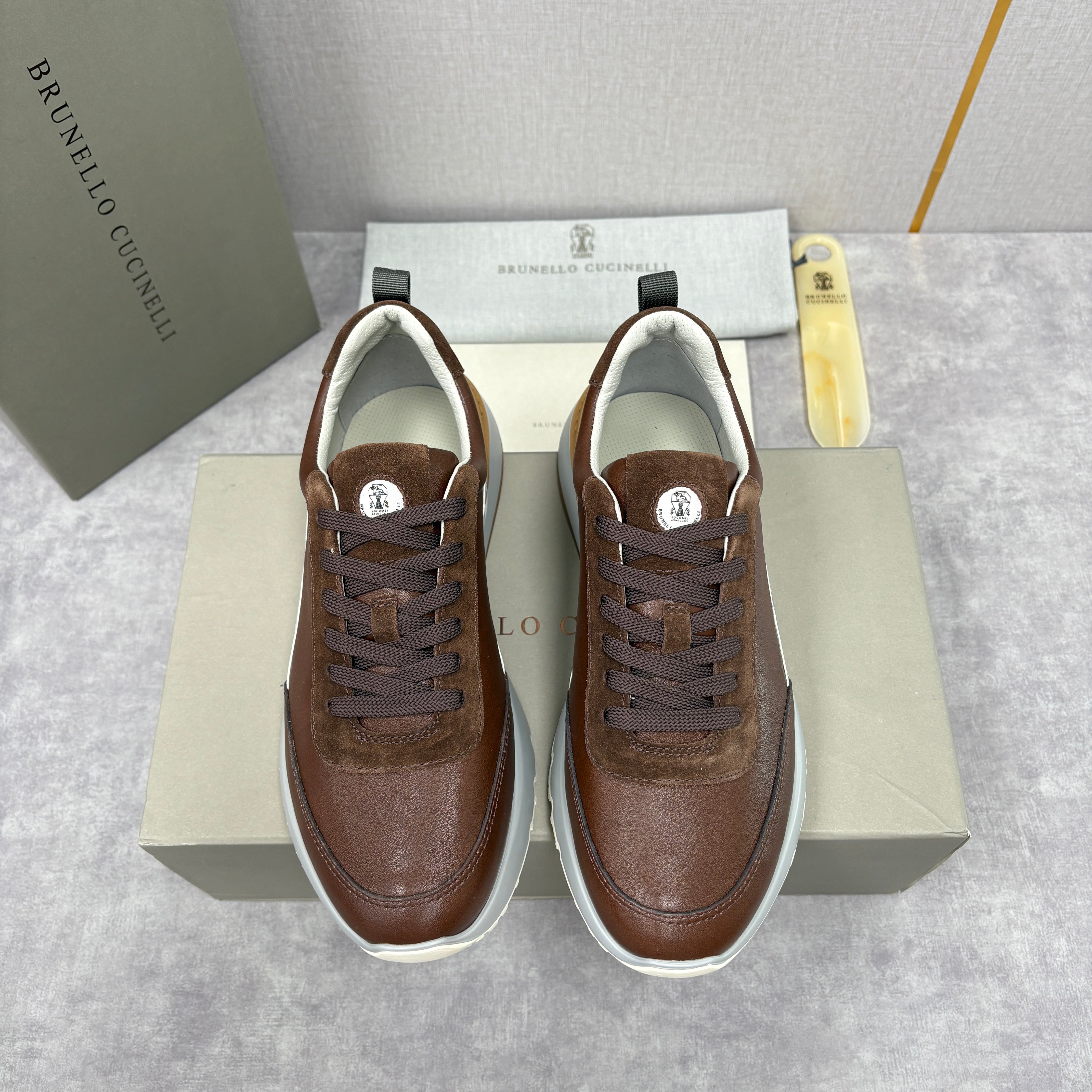 Grey, Brown and Navy blue Shoes