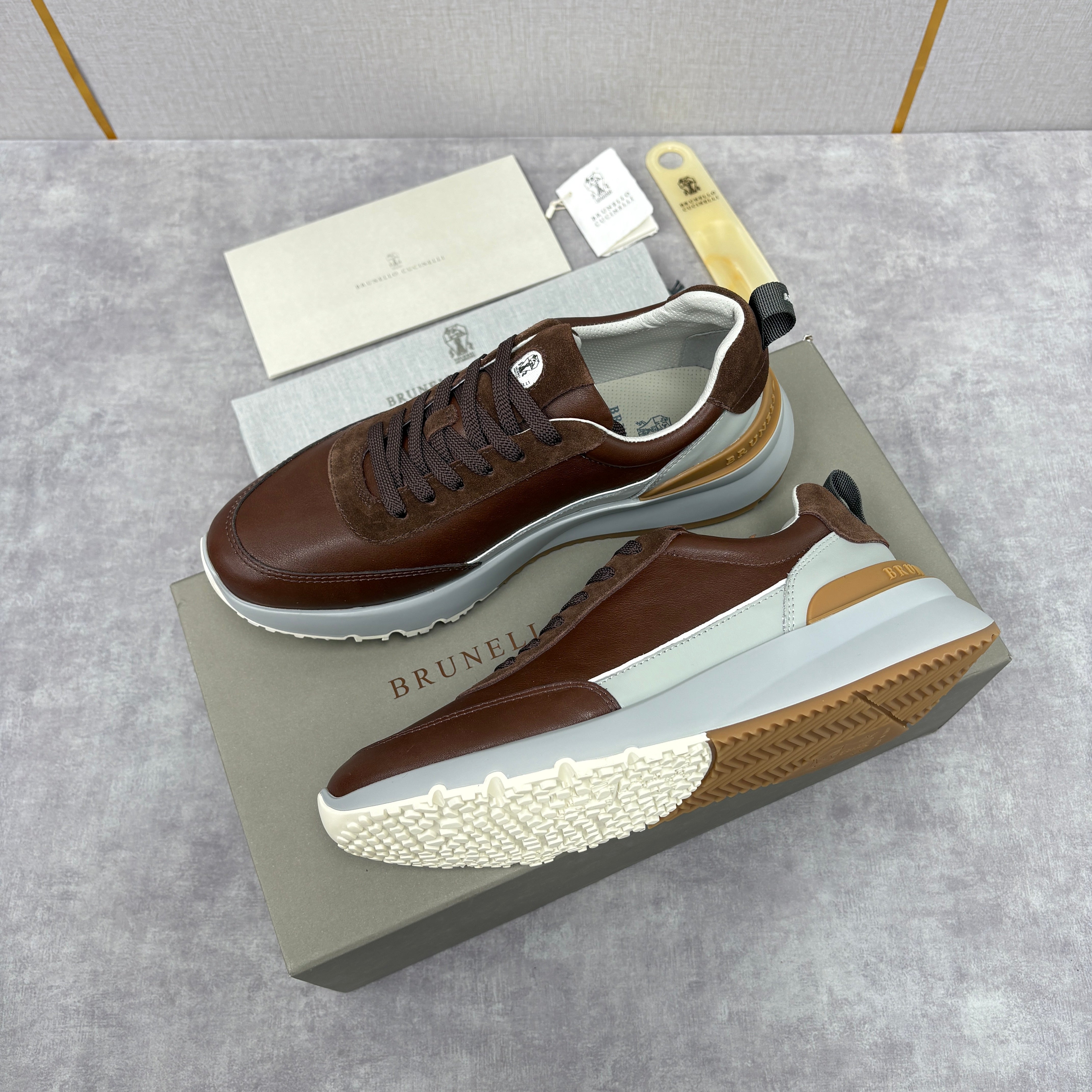 Grey, Brown and Navy blue Shoes