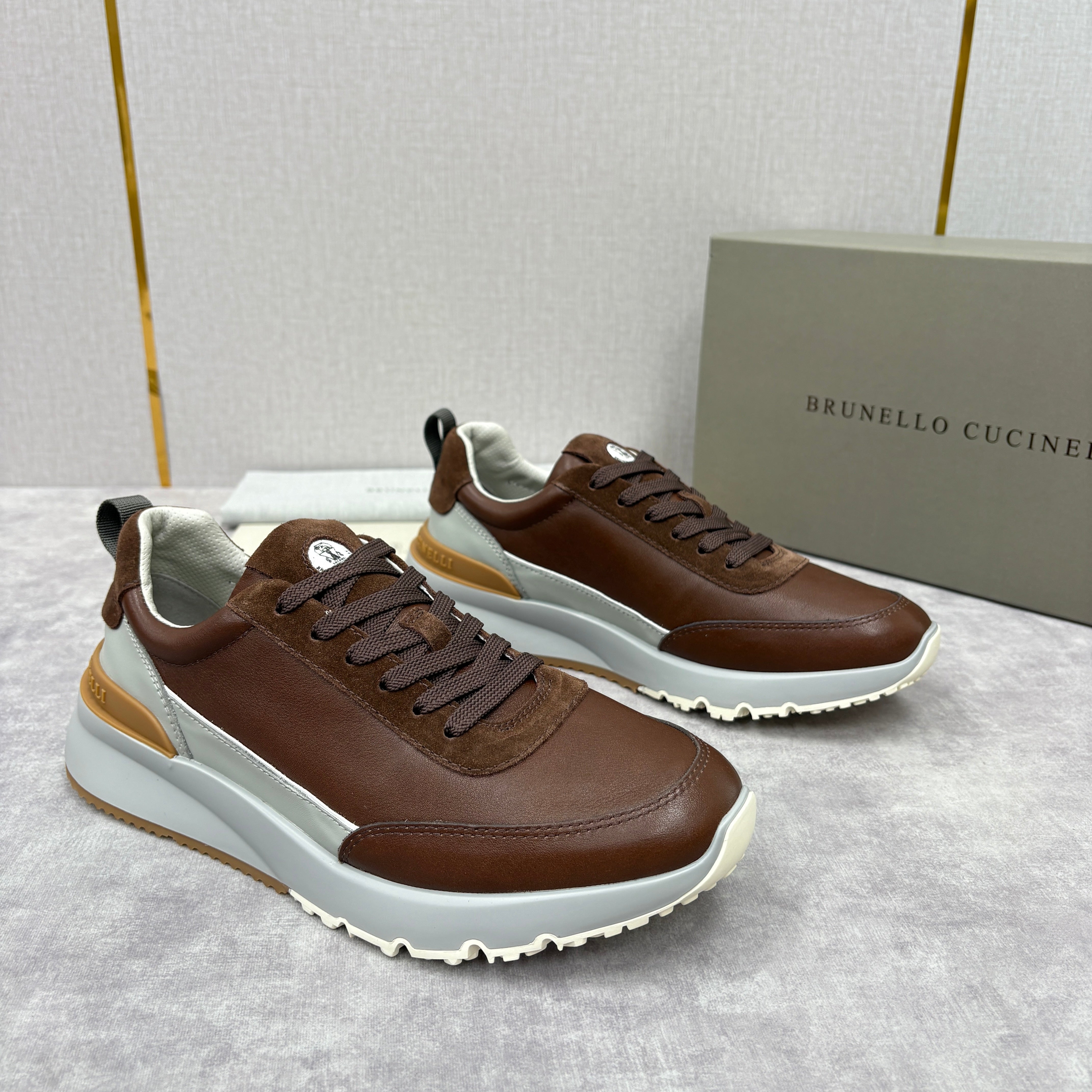 Grey, Brown and Navy blue Shoes