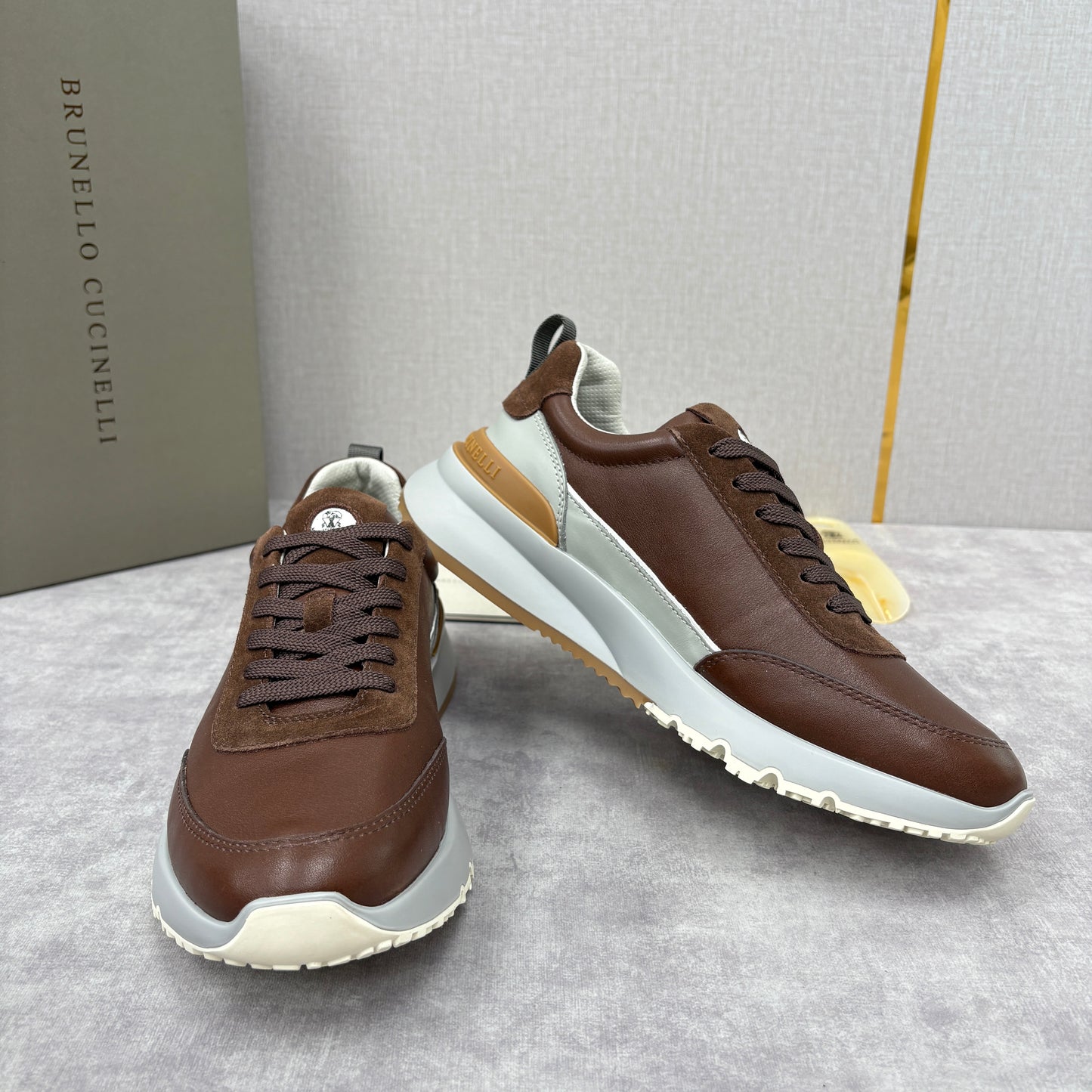 Grey, Brown and Navy blue Shoes