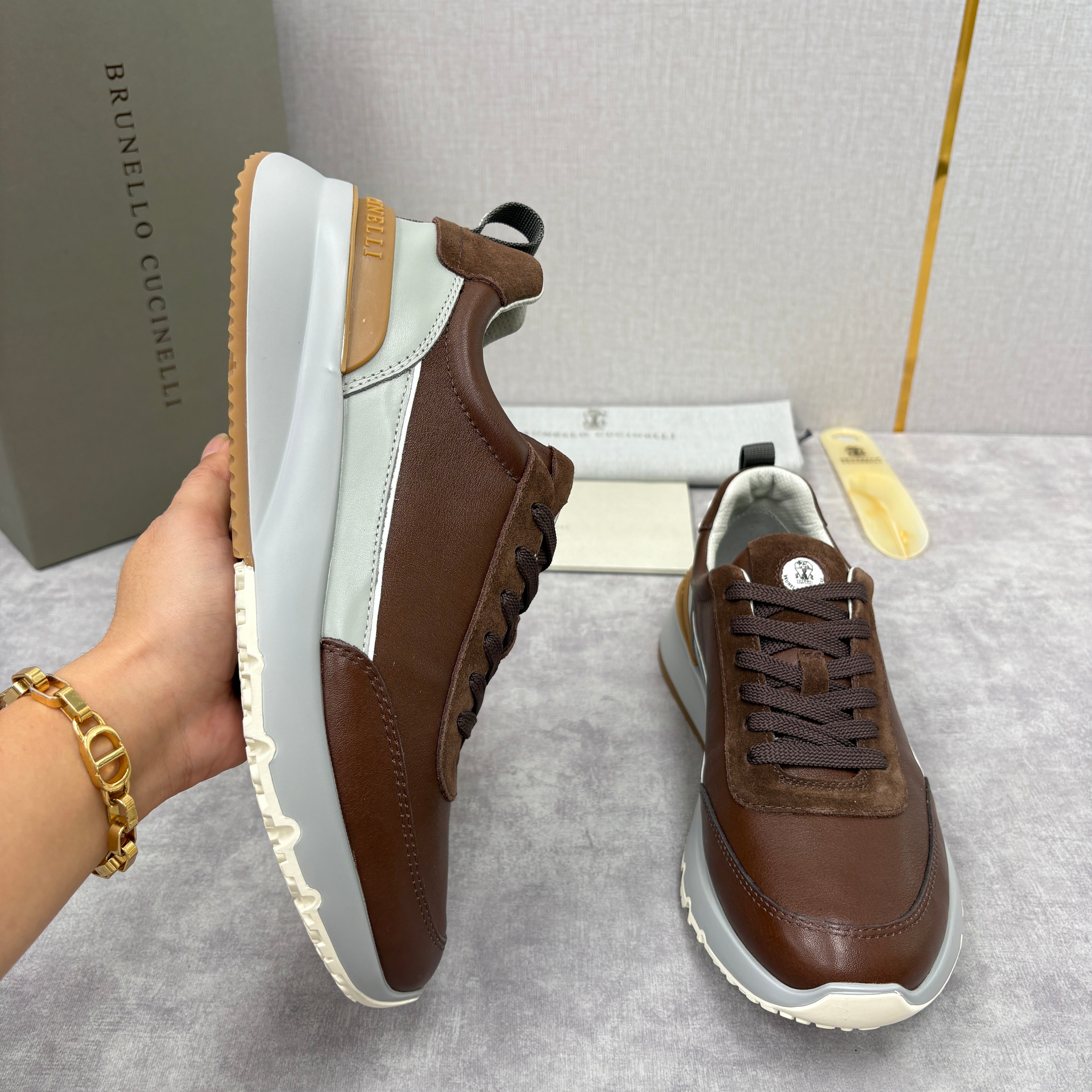 Grey, Brown and Navy blue Shoes