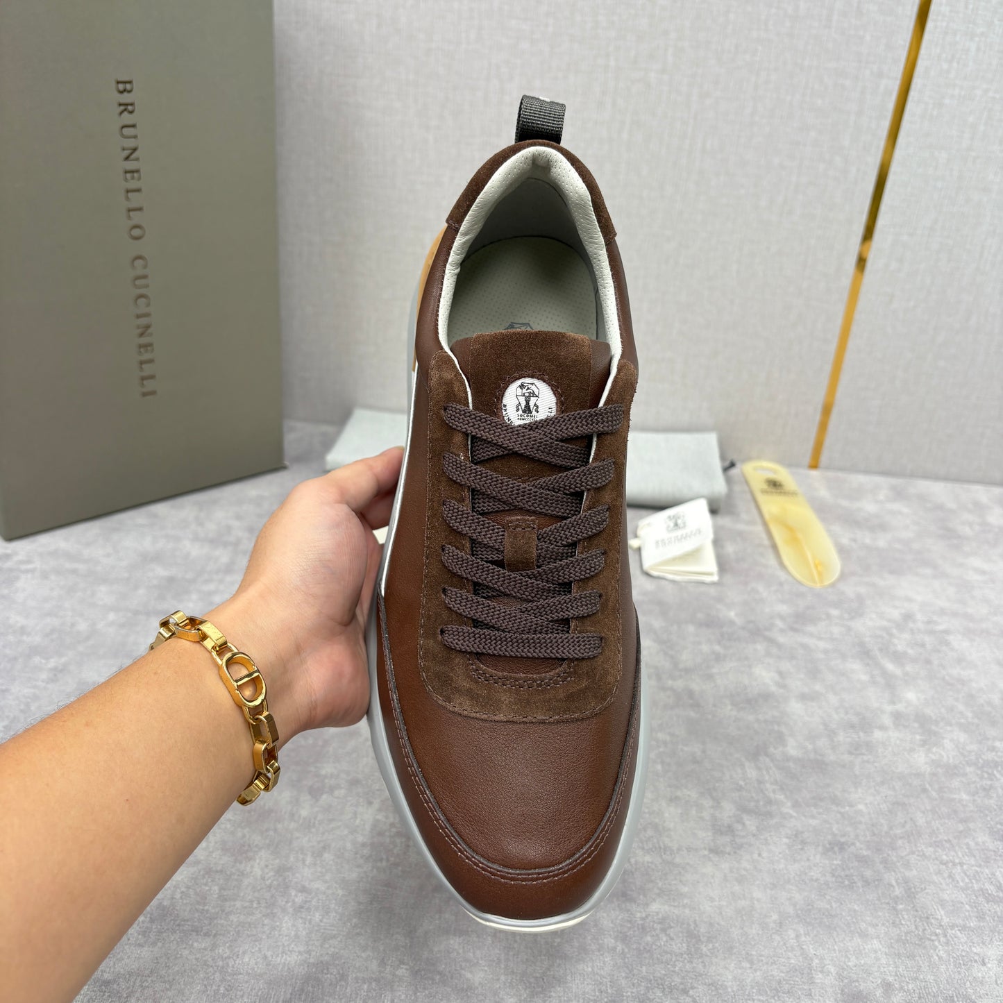 Grey, Brown and Navy blue Shoes