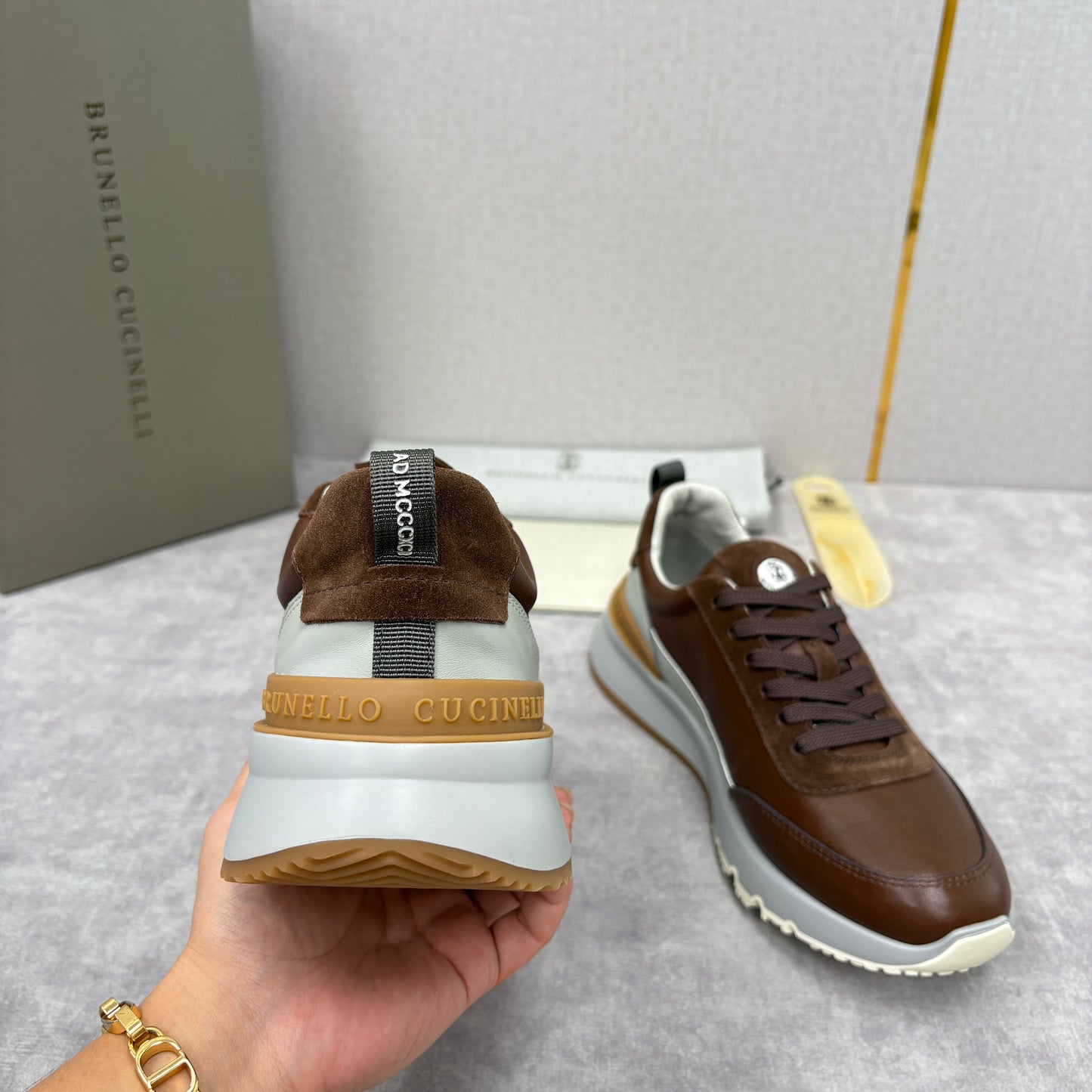 Grey, Brown and Navy blue Shoes