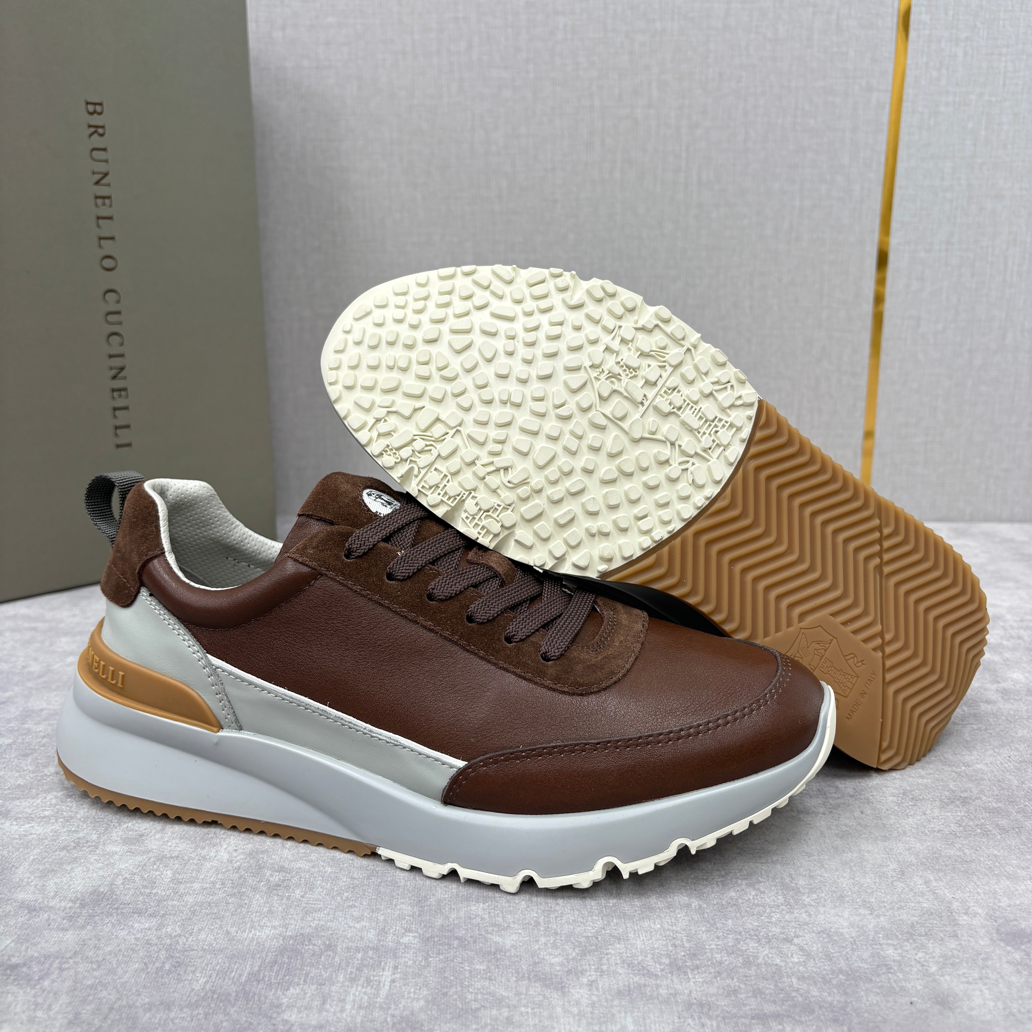 Grey, Brown and Navy blue Shoes