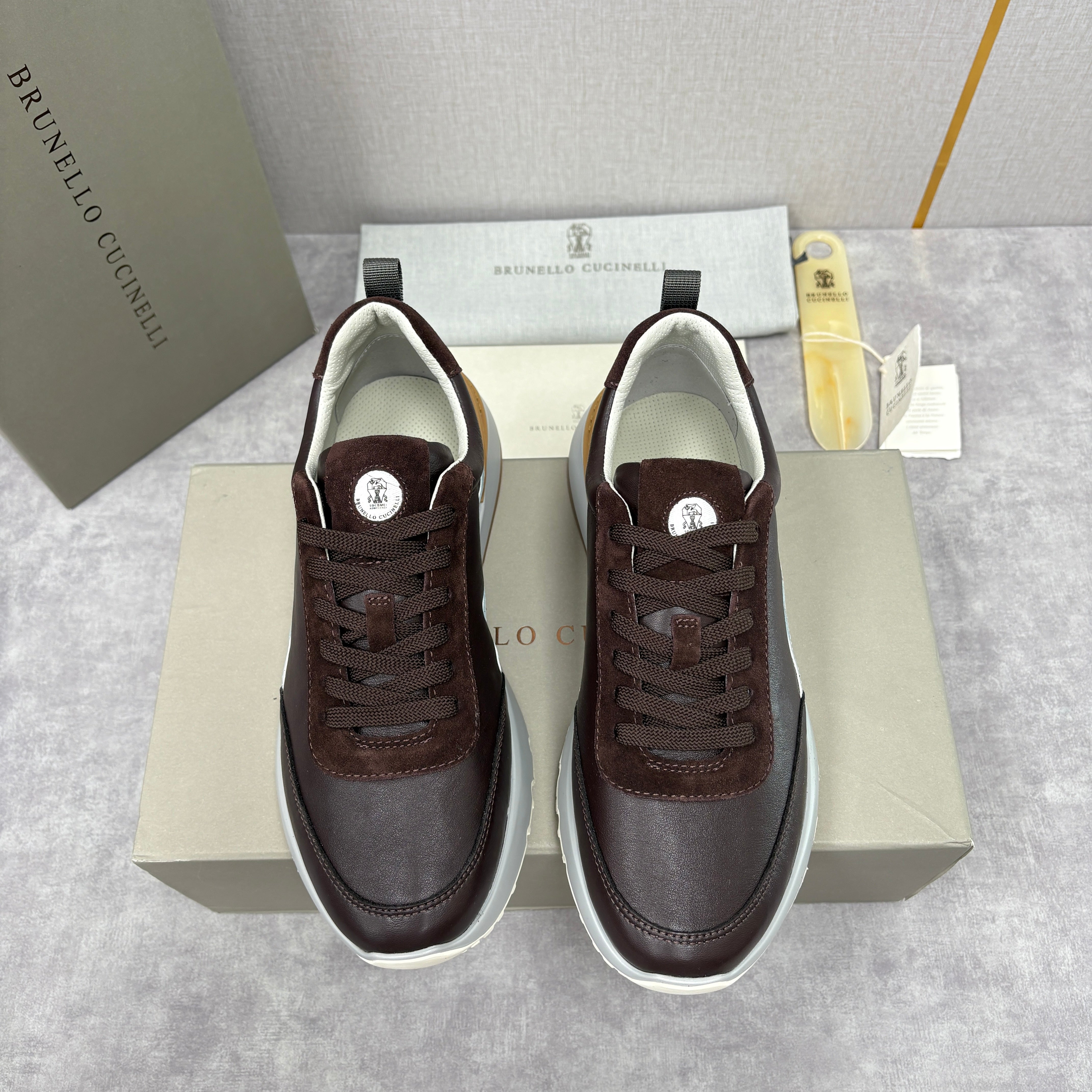 Grey, Dark Brown and Black Shoes