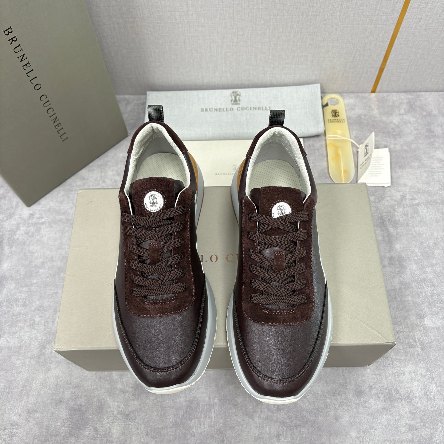 Grey, Dark Brown and Black Shoes