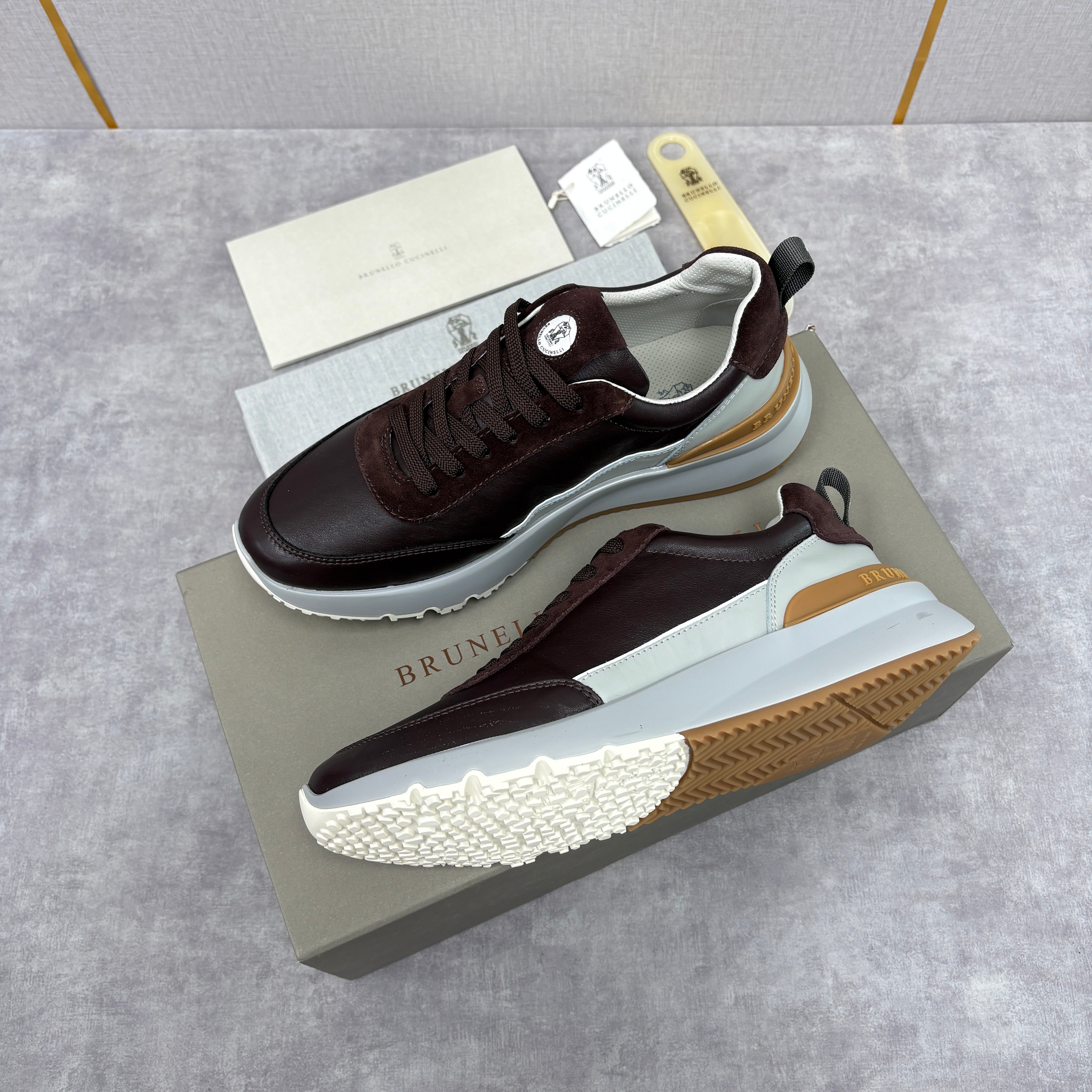 Grey, Dark Brown and Black Shoes