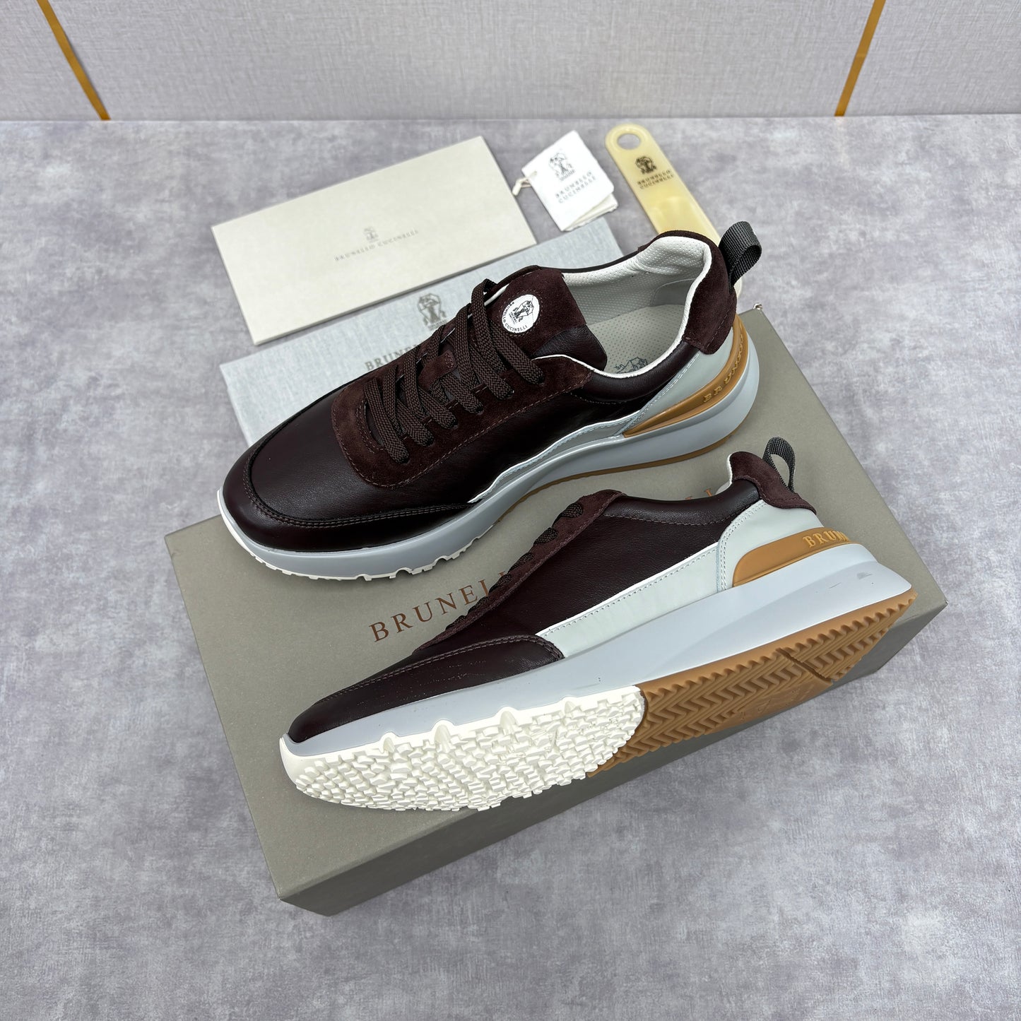 Grey, Dark Brown and Black Shoes
