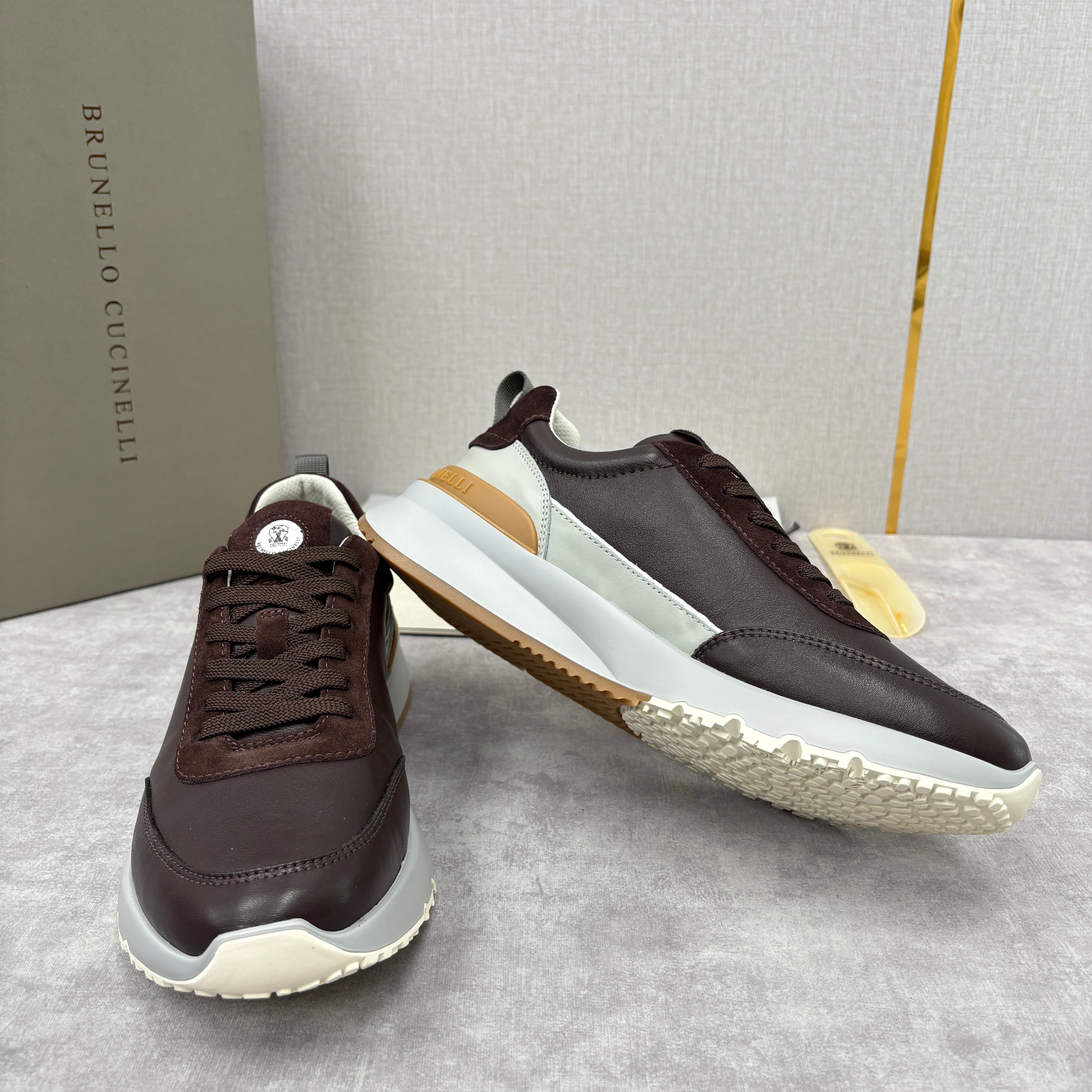 Grey, Dark Brown and Black Shoes